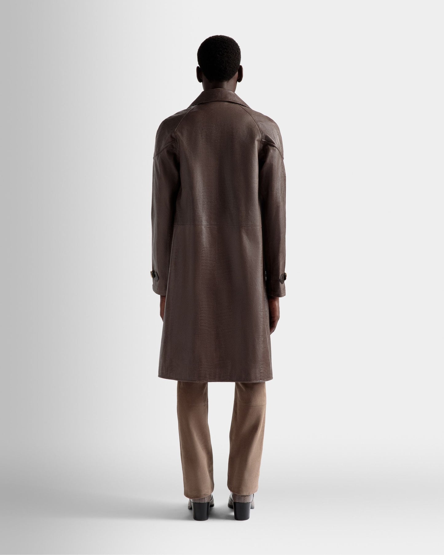 Pea Coat | Men's Coat | Grey Leather | Bally | On Model Back