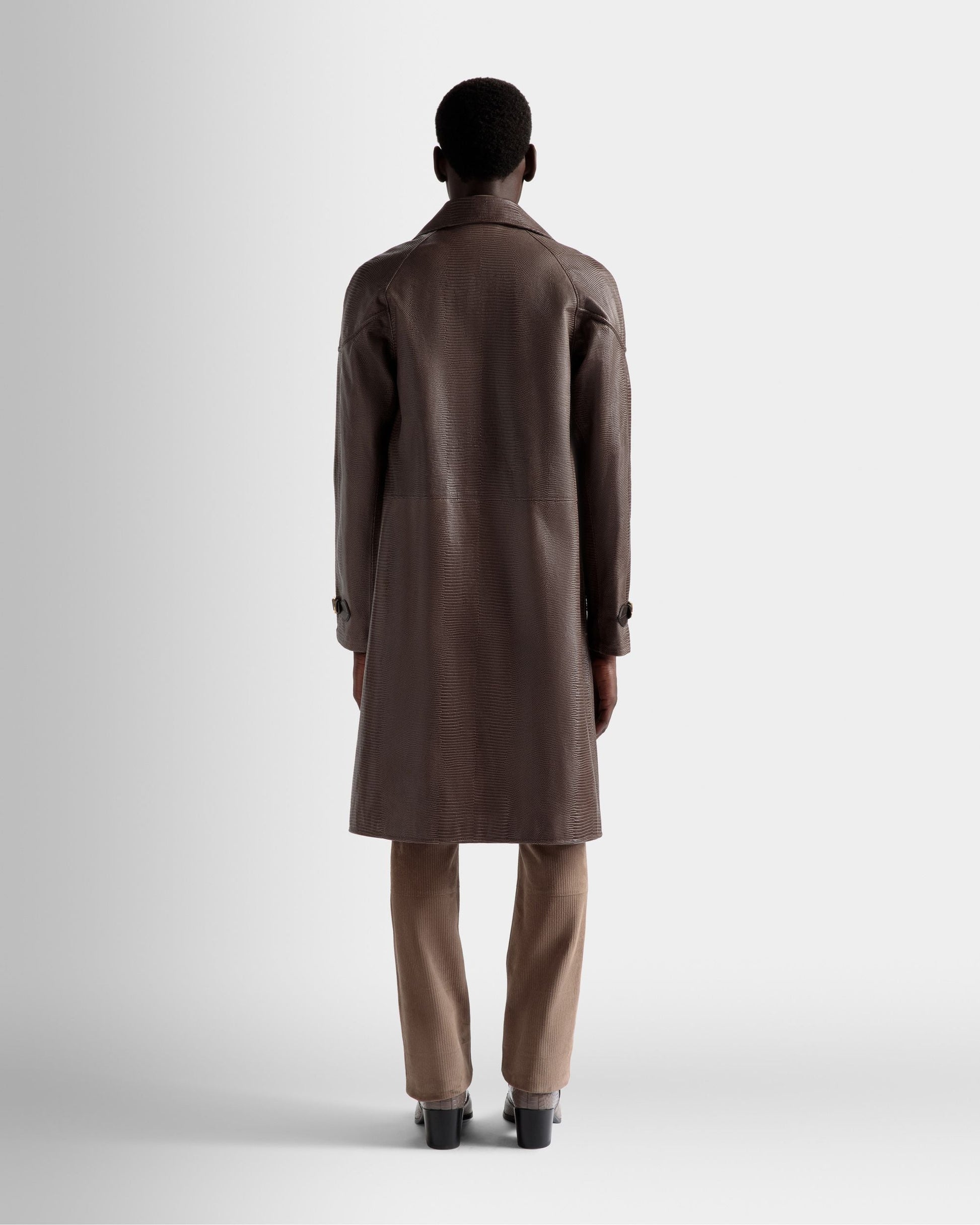 Pea Coat | Men's Coat | Grey Leather | Bally | On Model Back