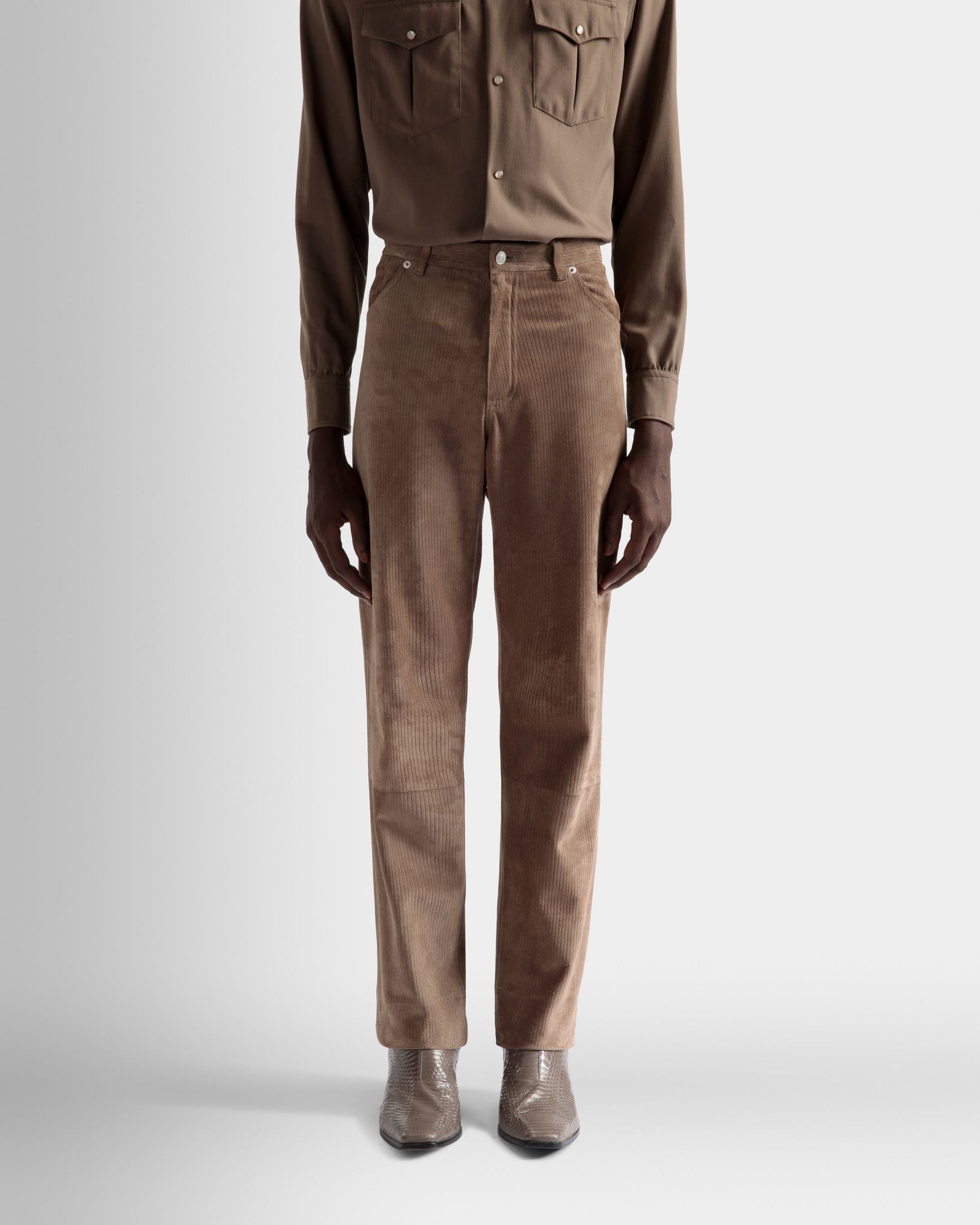 Straight Trousers | Men's Trousers | Sepia Leather | Bally | On Model Close Up