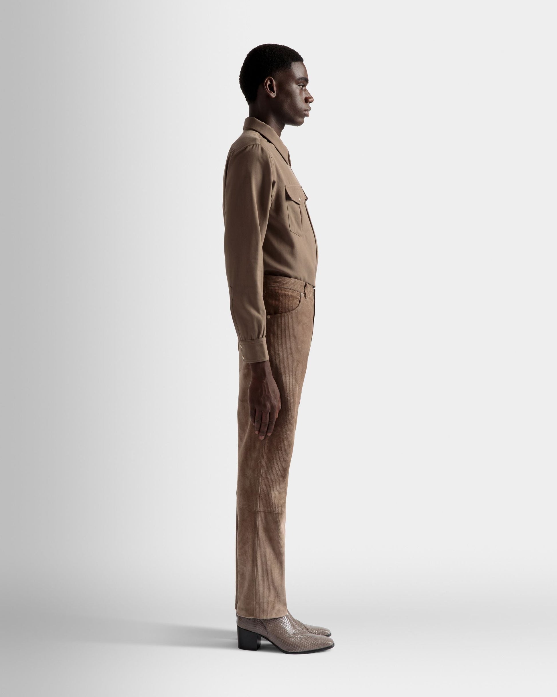 Straight Trousers | Men's Trousers | Sepia Leather | Bally | On Model 3/4 Front