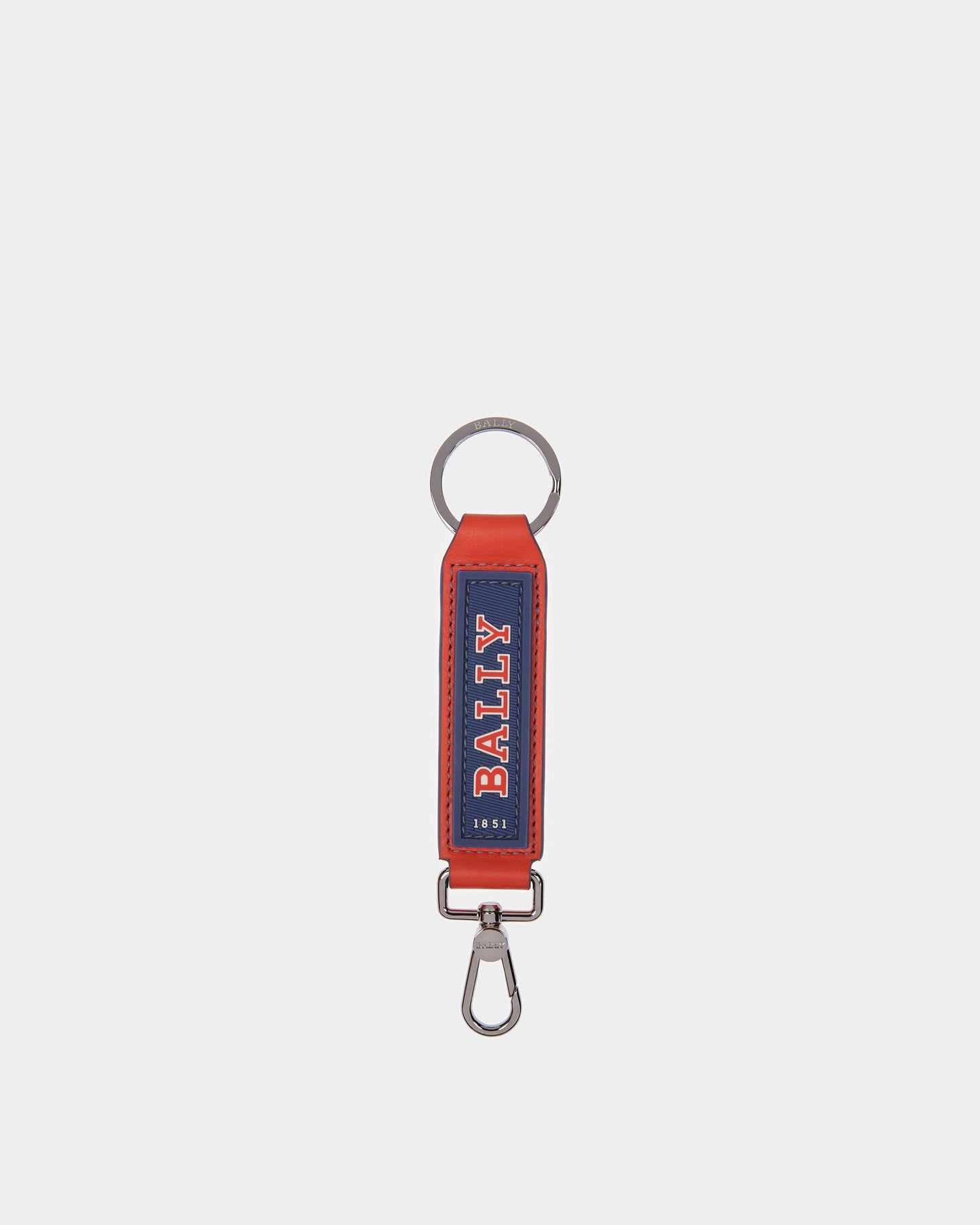 Curlye Leather Logo Detail Key Holder In Orange And Navy