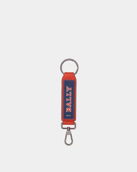 Curlye Leather Logo Detail Key Holder In Orange And Navy