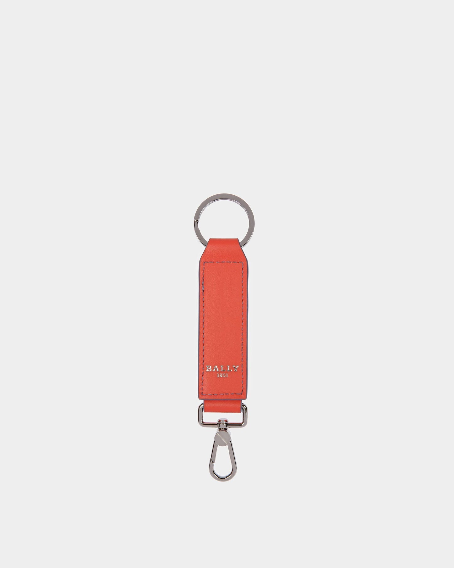 Curlye Leather Logo Detail Key Holder In Orange And Navy