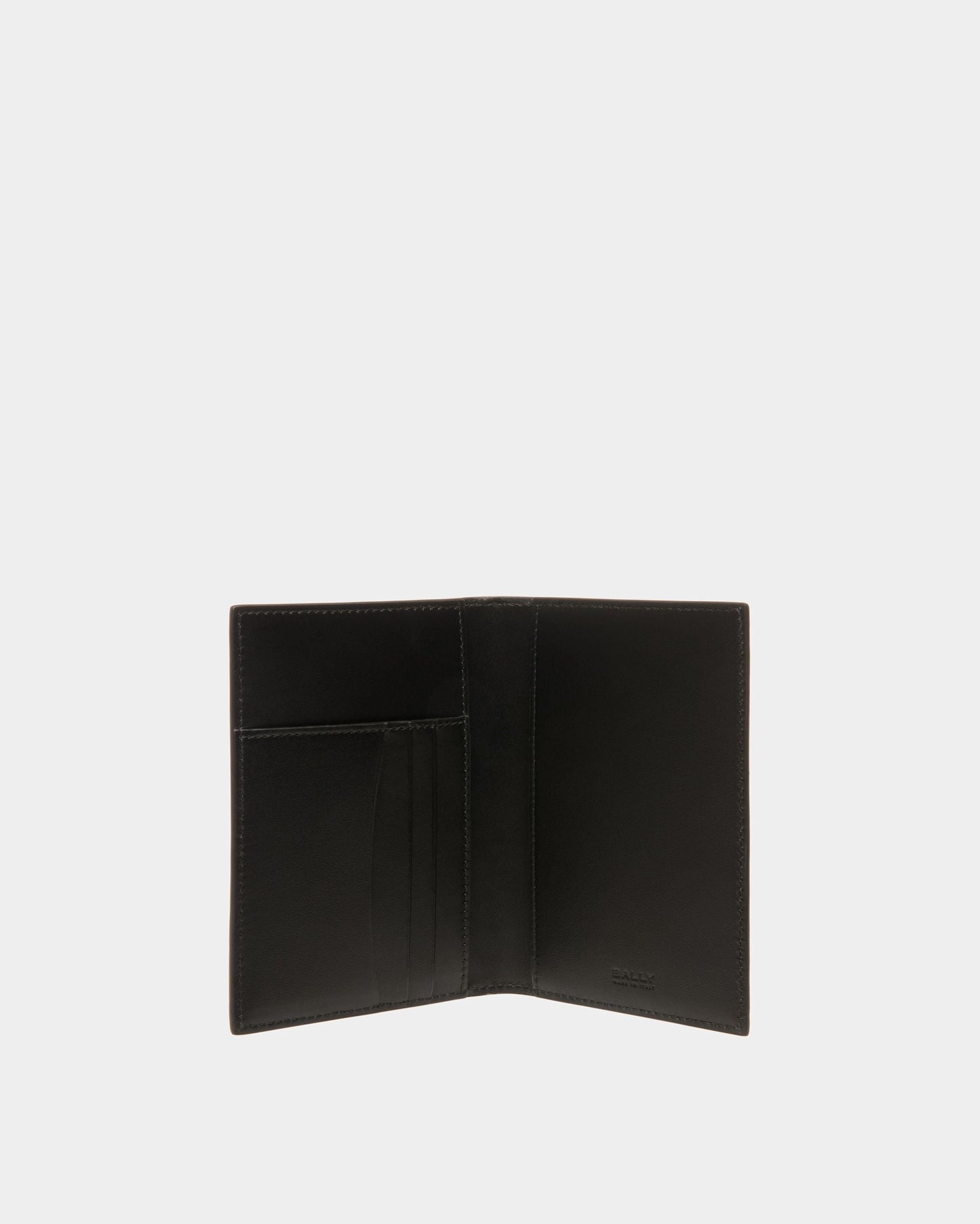 Banque Passport Case | Men's Passport Case | Black Leather | Bally | Still Life Open / Inside