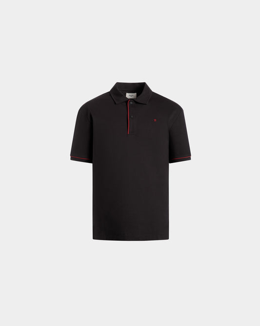 Polo Shirt in Black Piqué-Knit Cotton
