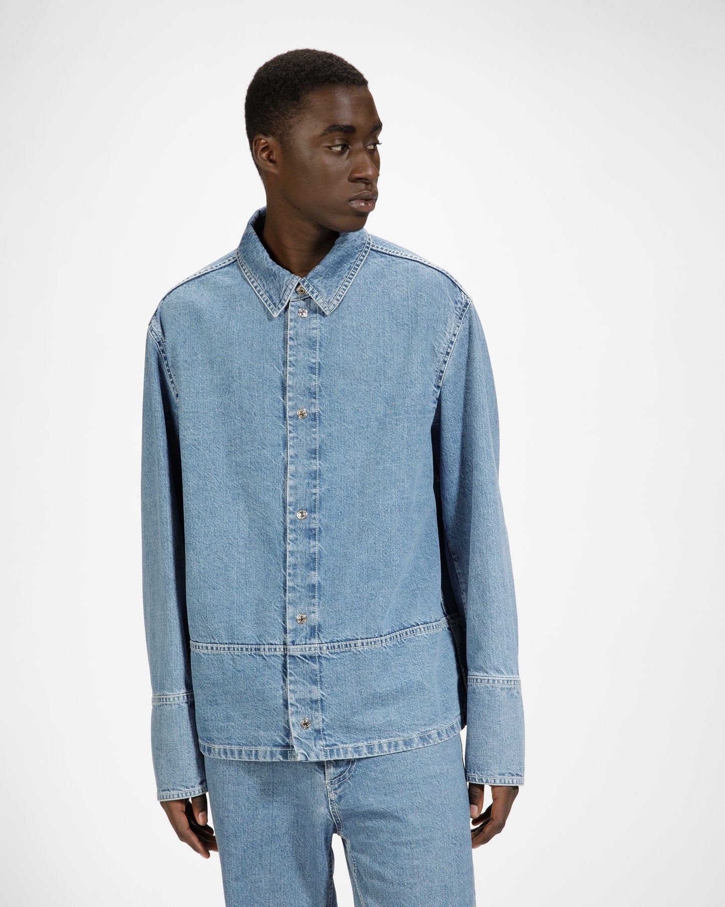 Cotton Shirt In Light Blue Denim