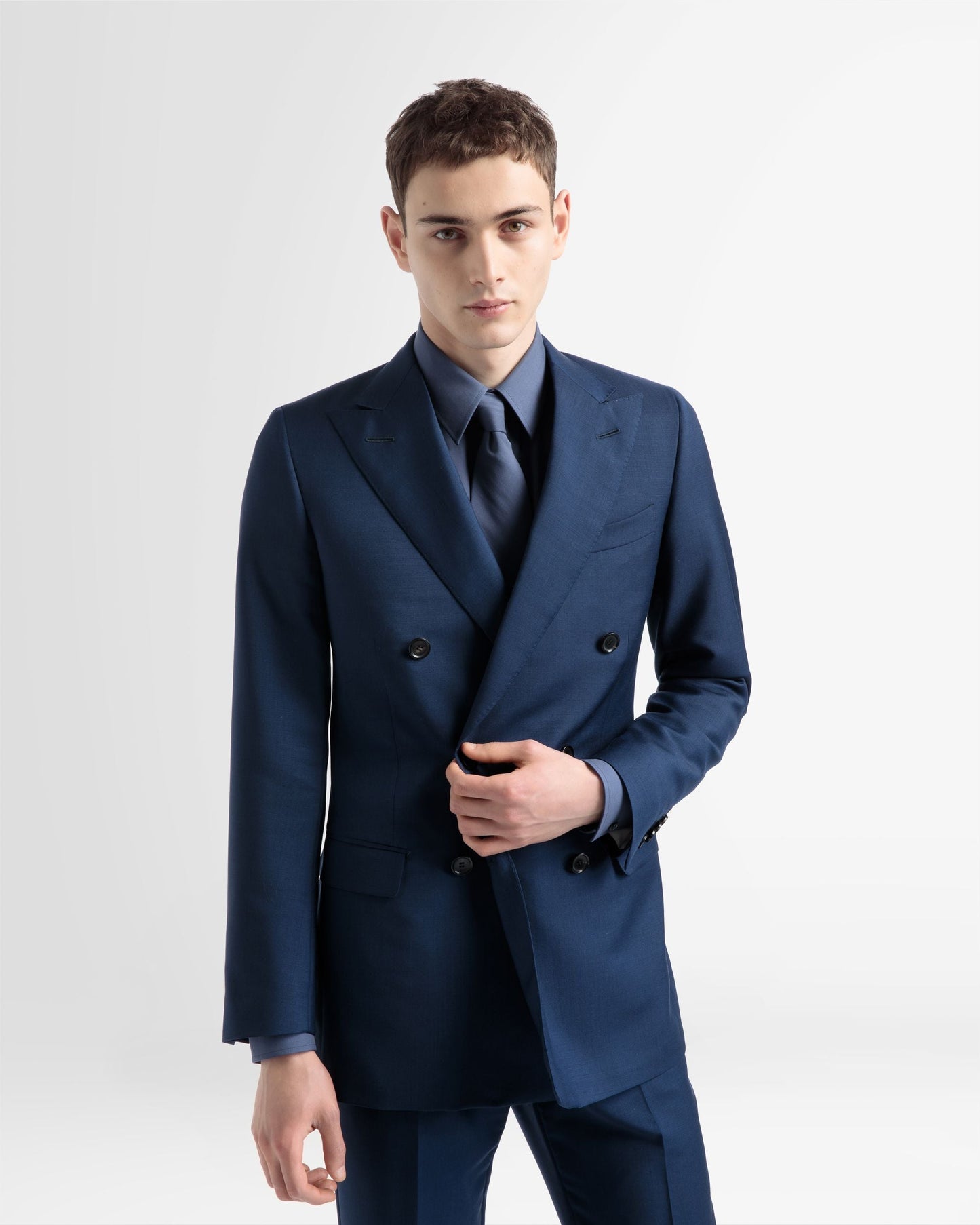 Wool Mix Double Breasted Jacket In Navy
