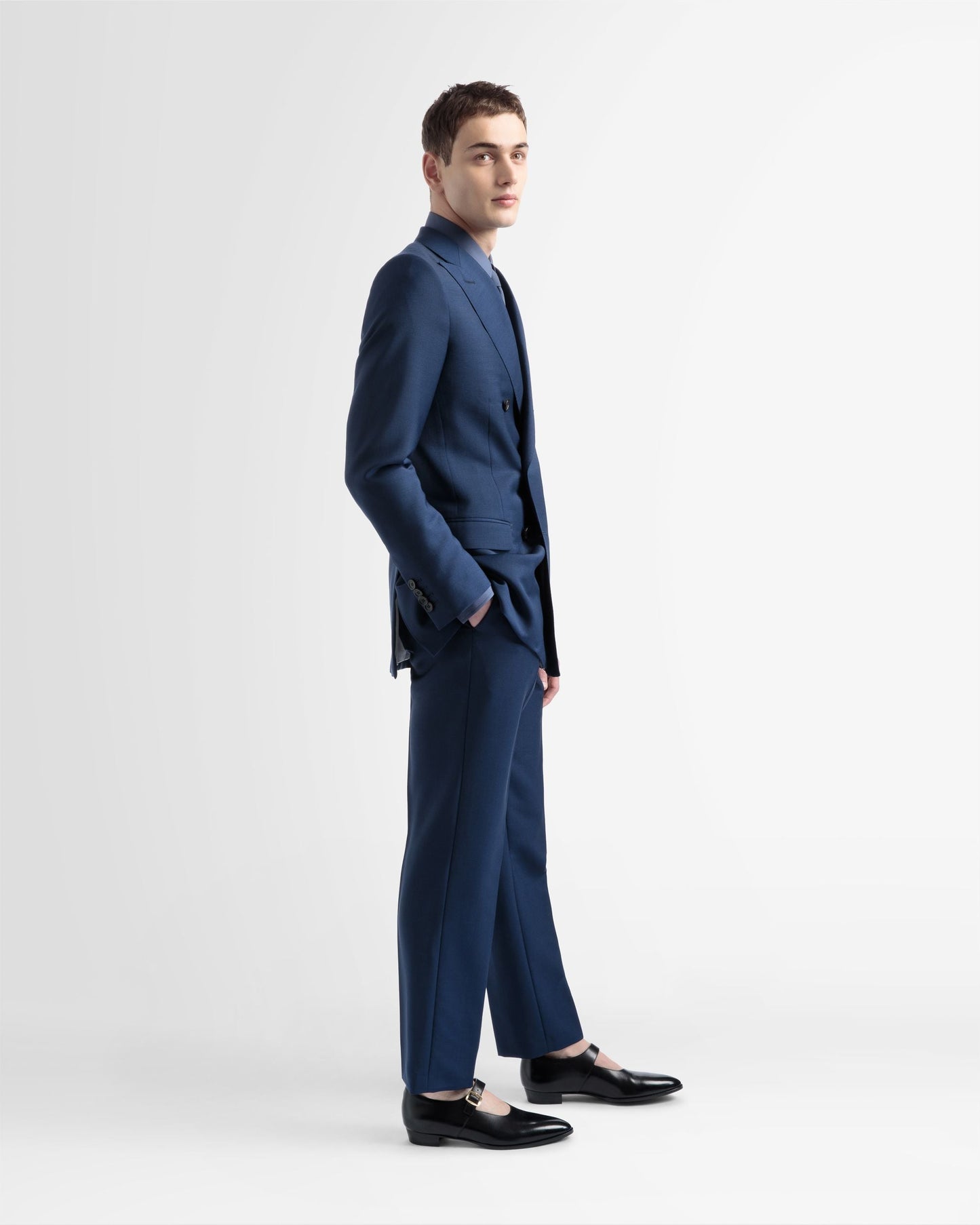 Wool Mix Double Breasted Jacket In Navy