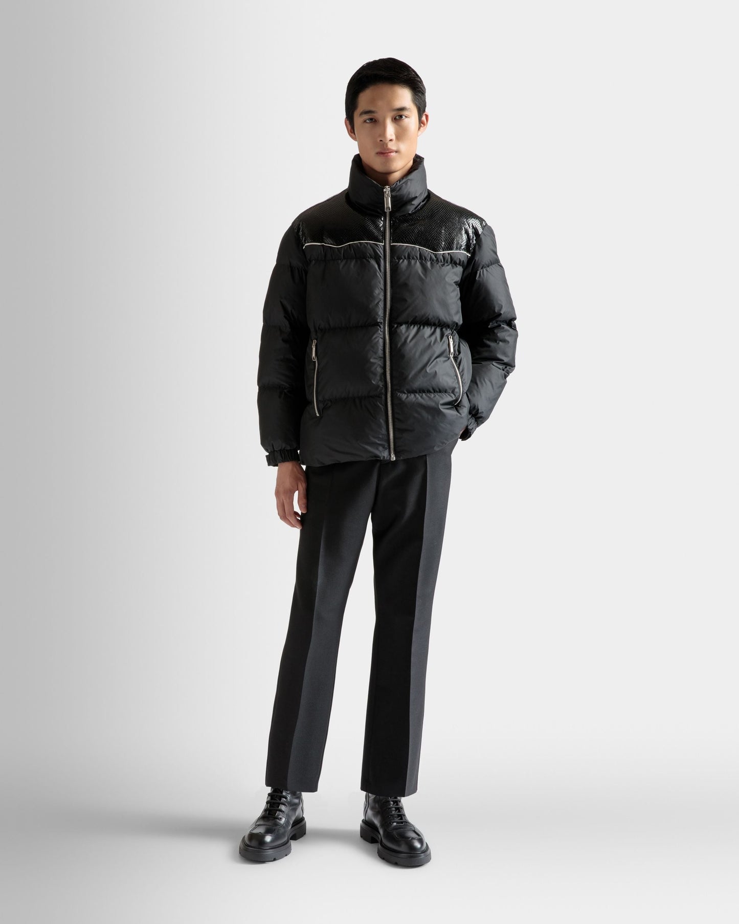 Puffer Jacket | Men's Outerwear | Black Nylon | Bally | On Model Front