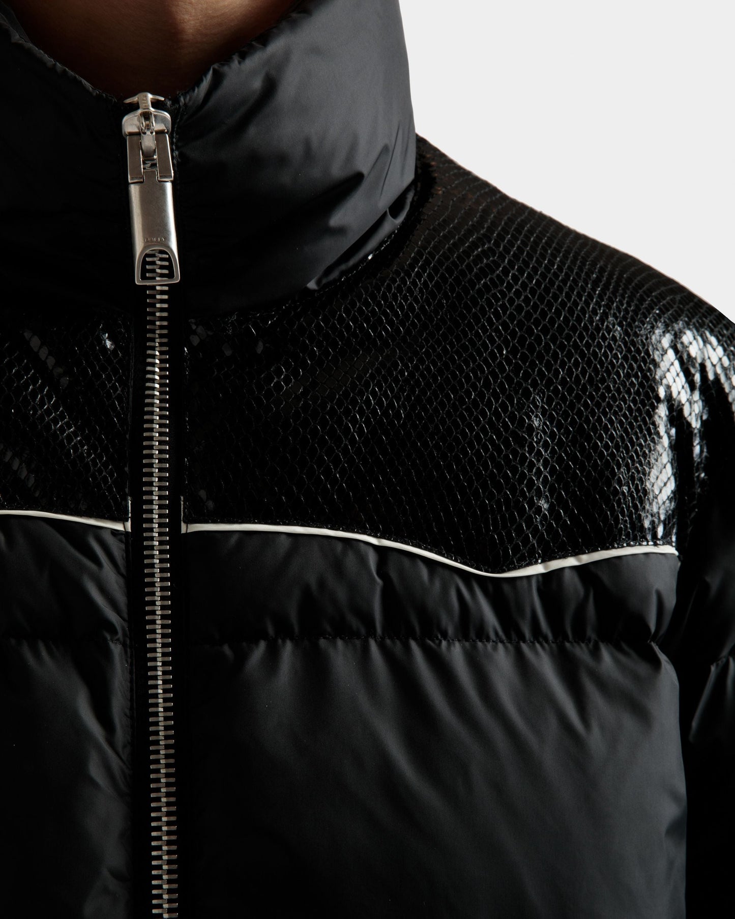Puffer Jacket | Men's Outerwear | Black Nylon | Bally | On Model Detail