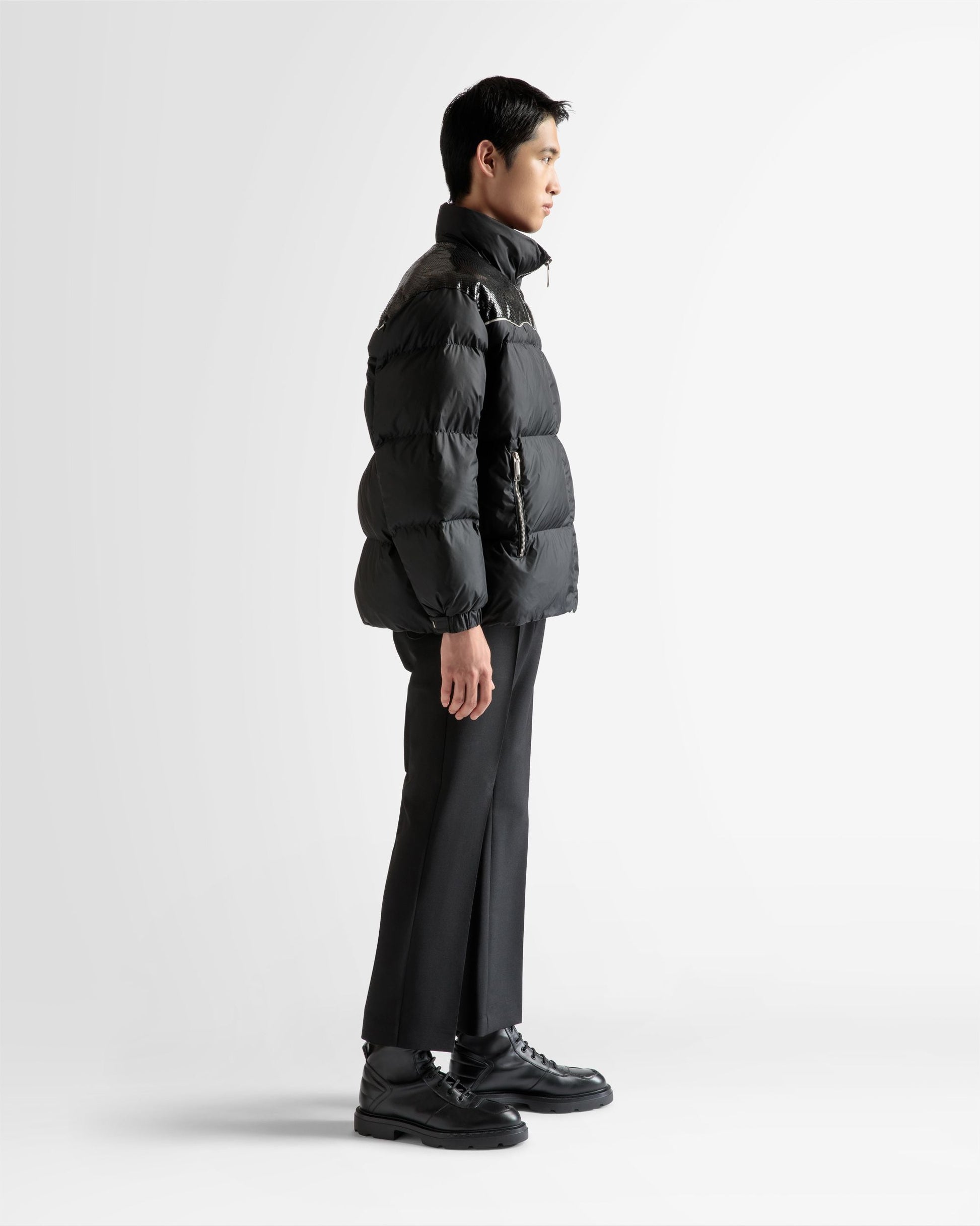 Puffer Jacket | Men's Outerwear | Black Nylon | Bally | On Model 3/4 Front