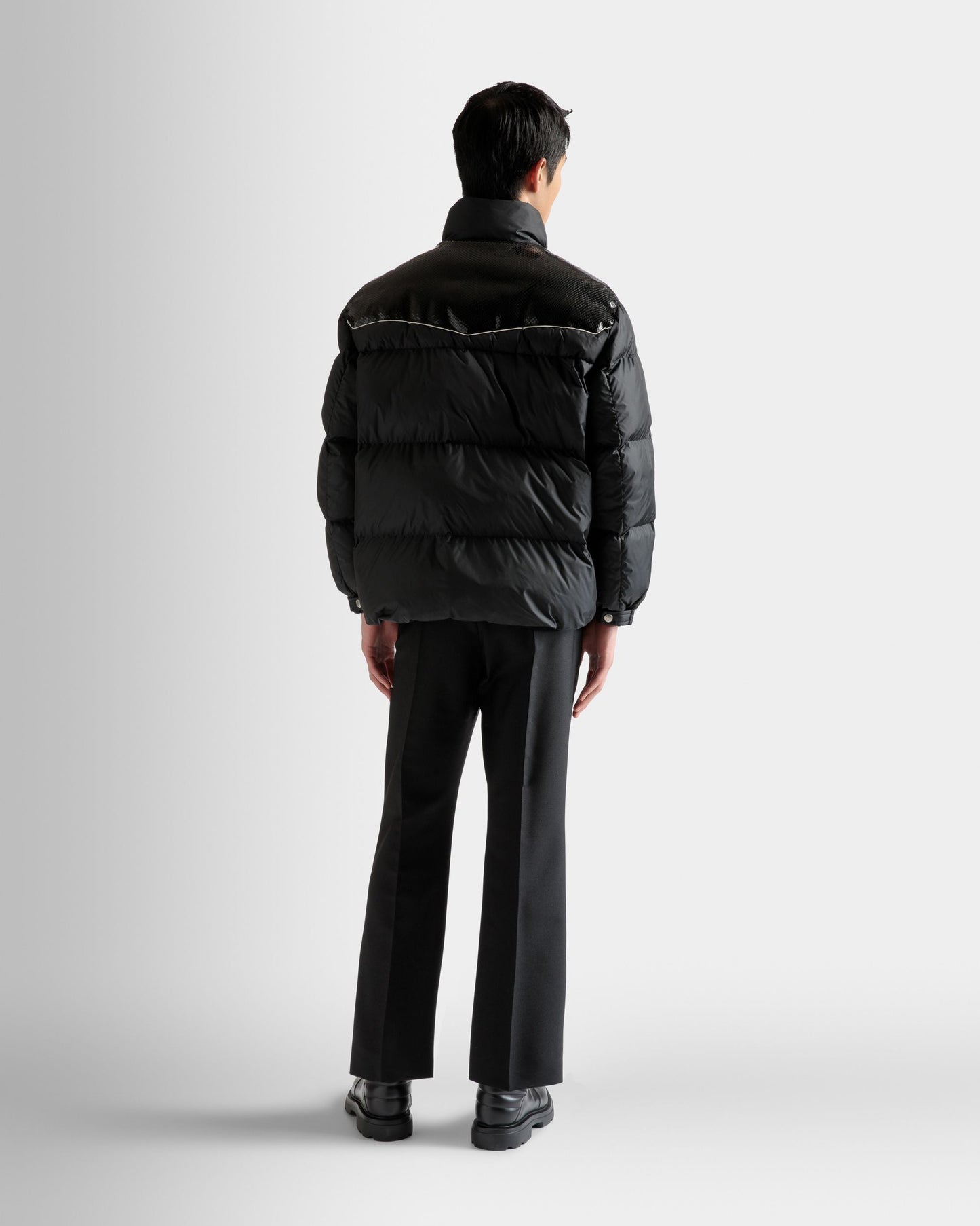 Puffer Jacket | Men's Outerwear | Black Nylon | Bally | On Model Back