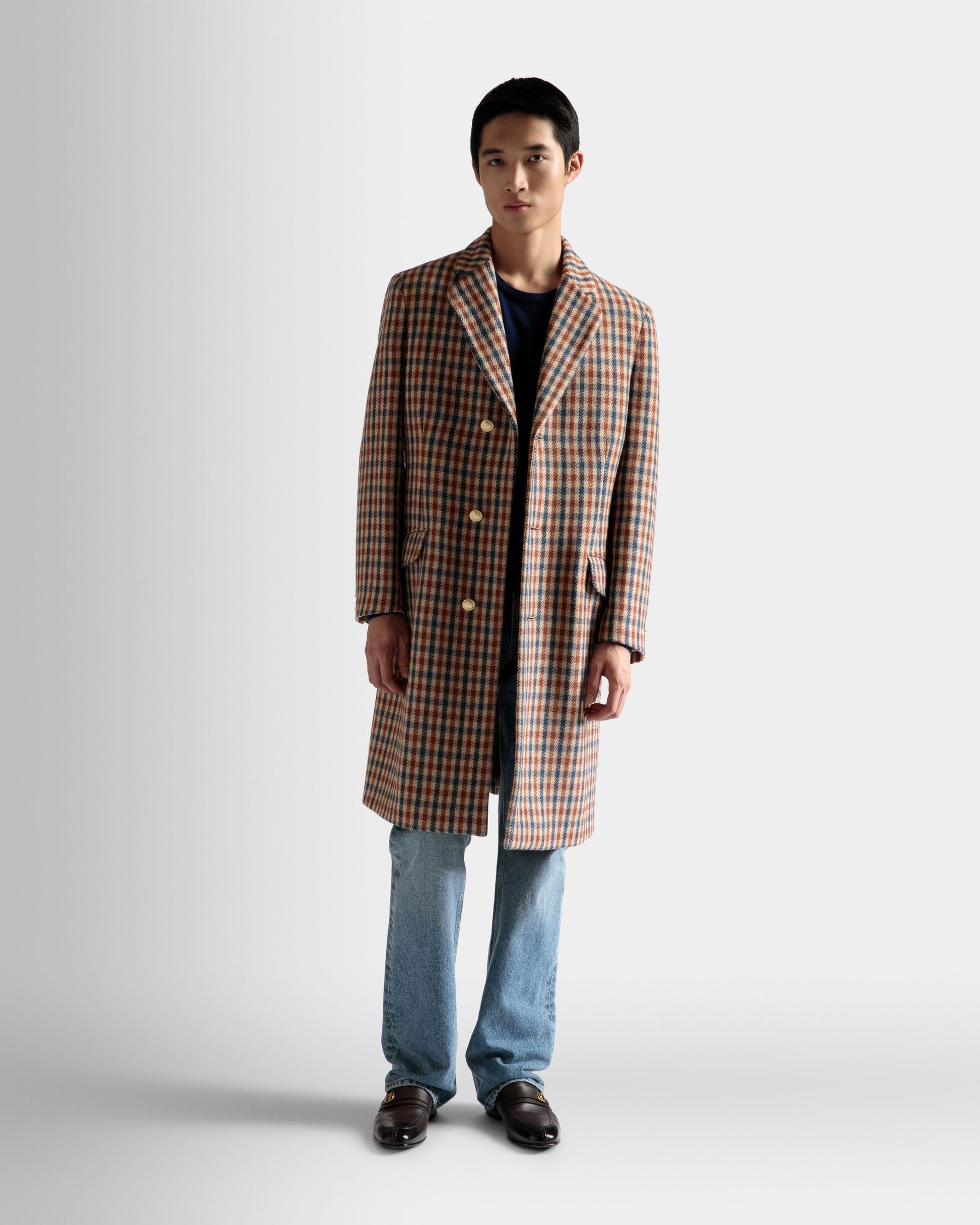 Checked Coat | Men's Outerwear | Brown Wool Mix | Bally | On Model Front