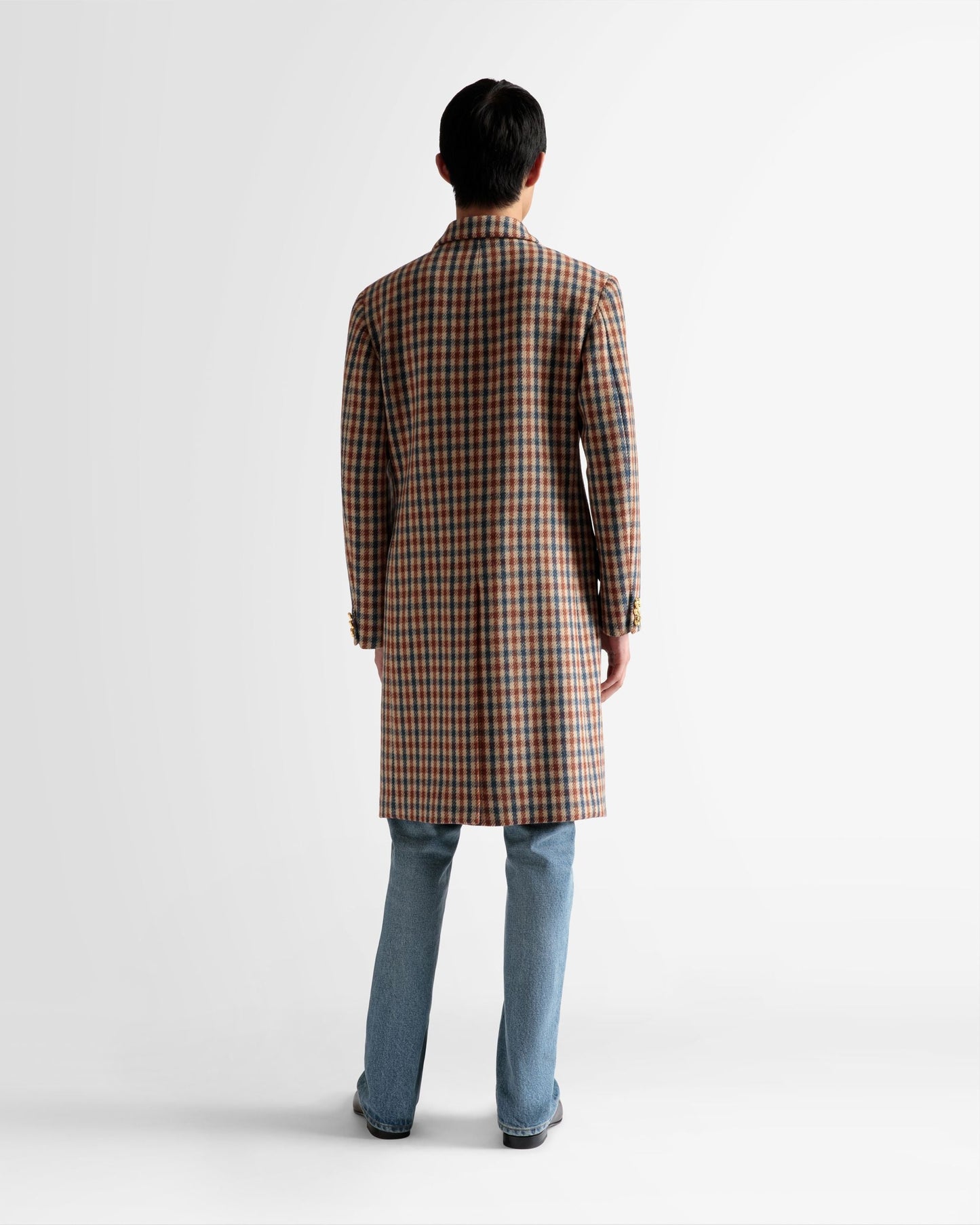 Checked Coat | Men's Outerwear | Brown Wool Mix | Bally | On Model Back