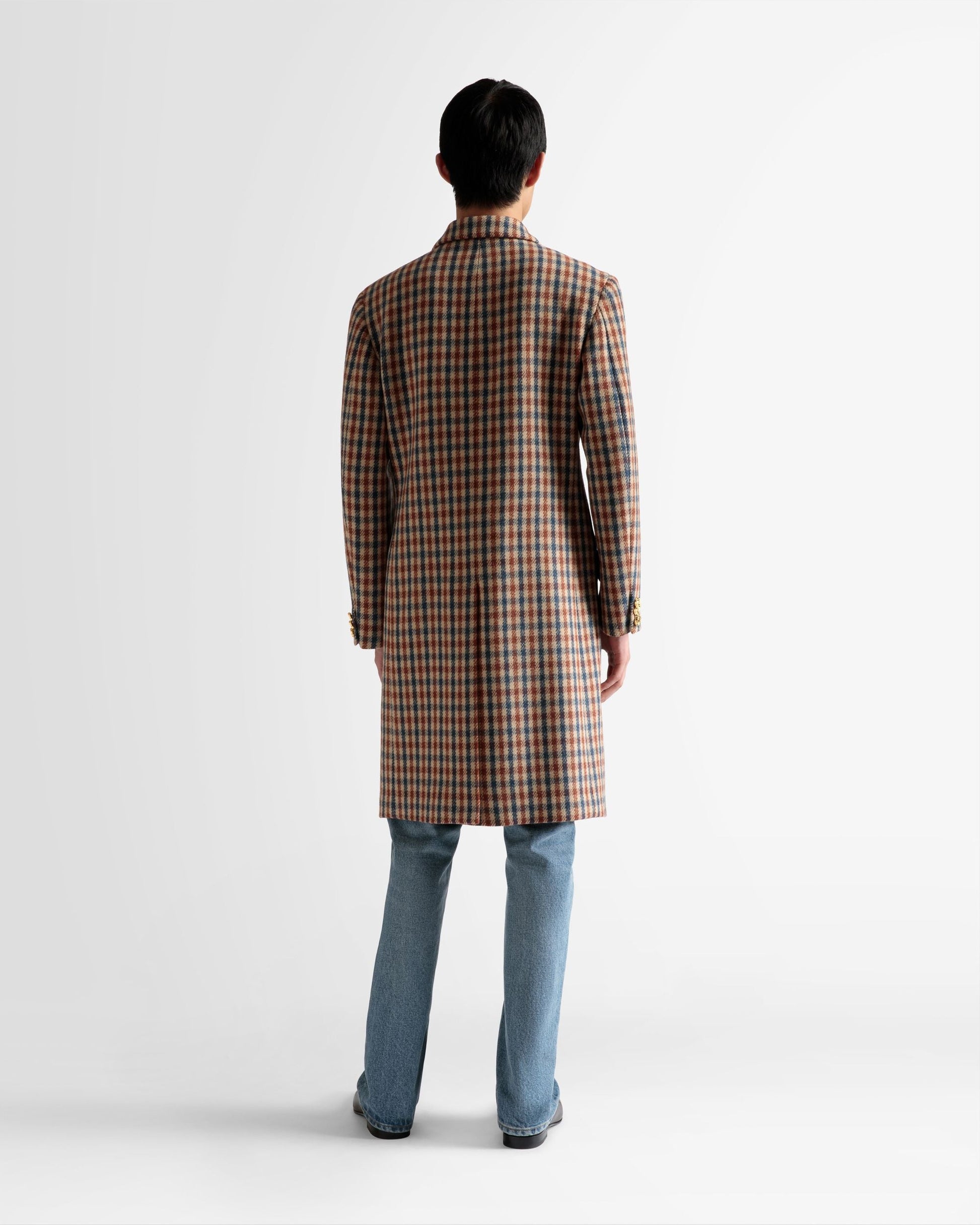 Checked Coat | Men's Outerwear | Brown Wool Mix | Bally | On Model Back