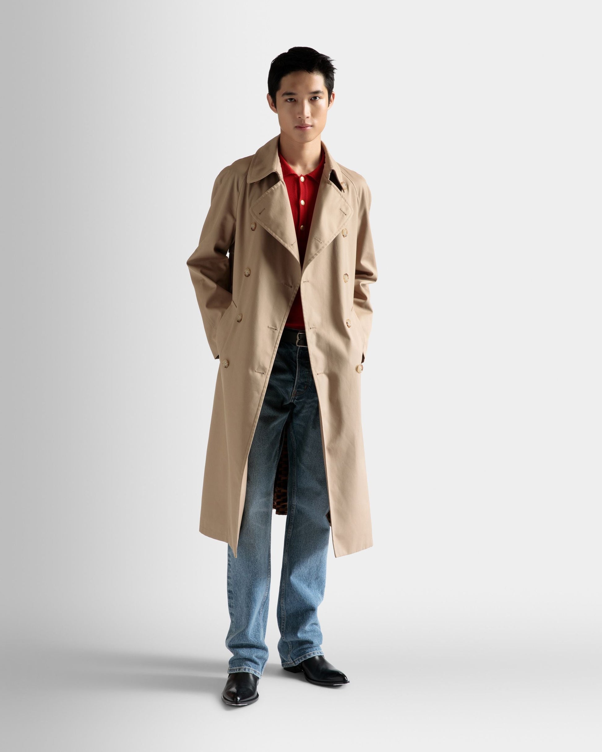 Trench Coat | Men's Outerwear | Brown Cotton | Bally | On Model Front