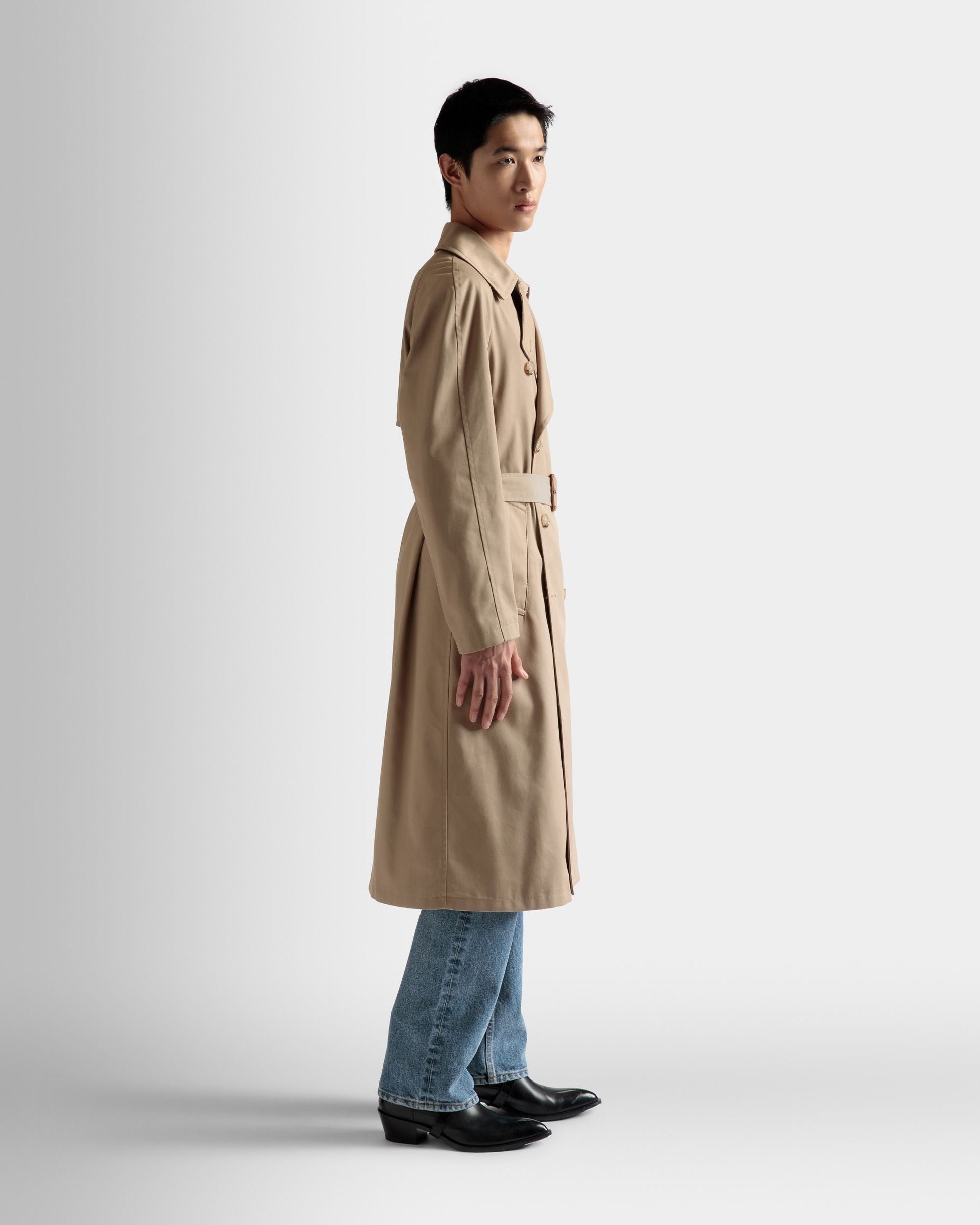Trench Coat | Men's Outerwear | Brown Cotton | Bally | On Model 3/4 Front