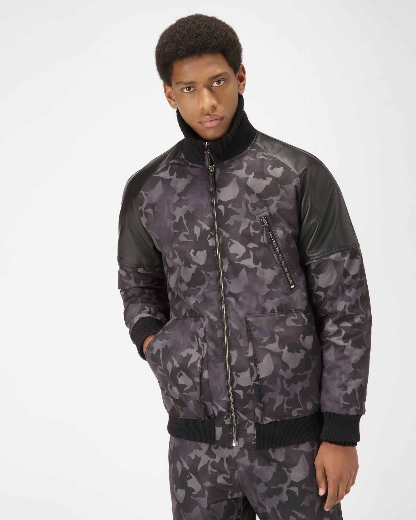 Recycled Nylon Bomber Jacket In Black