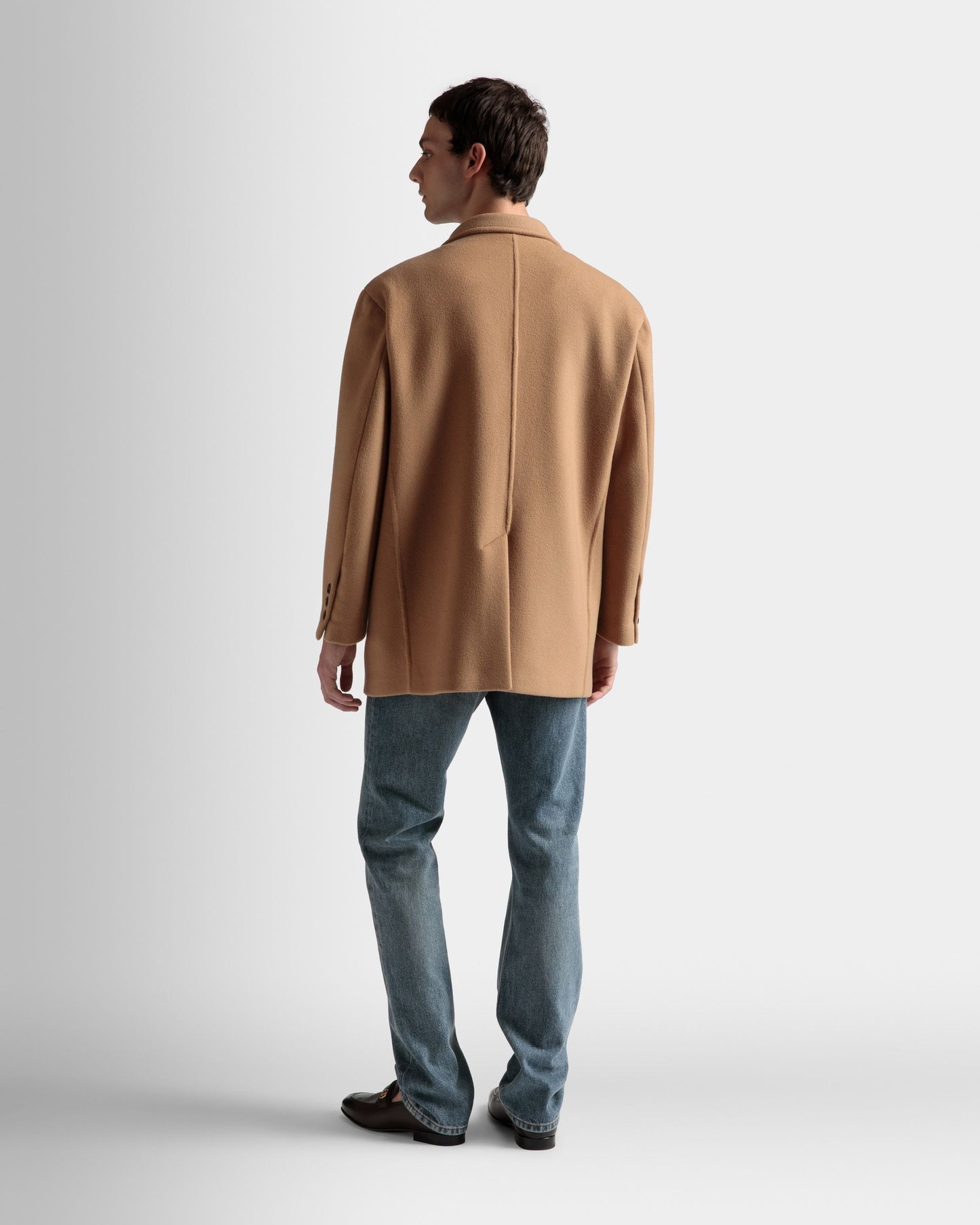 Single Breasted Jacket | Men's Outerwear | Camel Cashmere Wool Mix | Bally | On Model Back