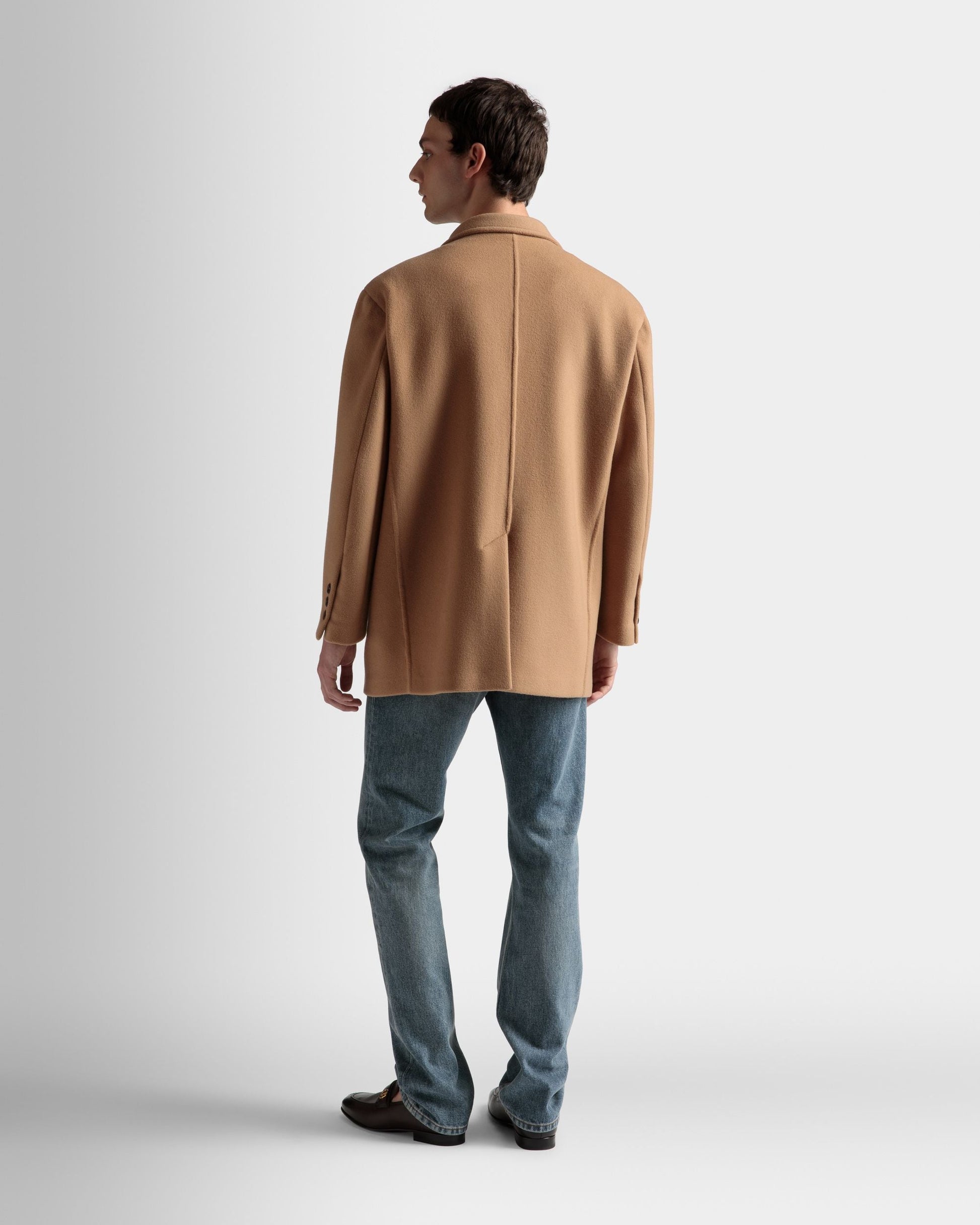 Single Breasted Jacket | Men's Outerwear | Camel Cashmere Wool Mix | Bally | On Model Back