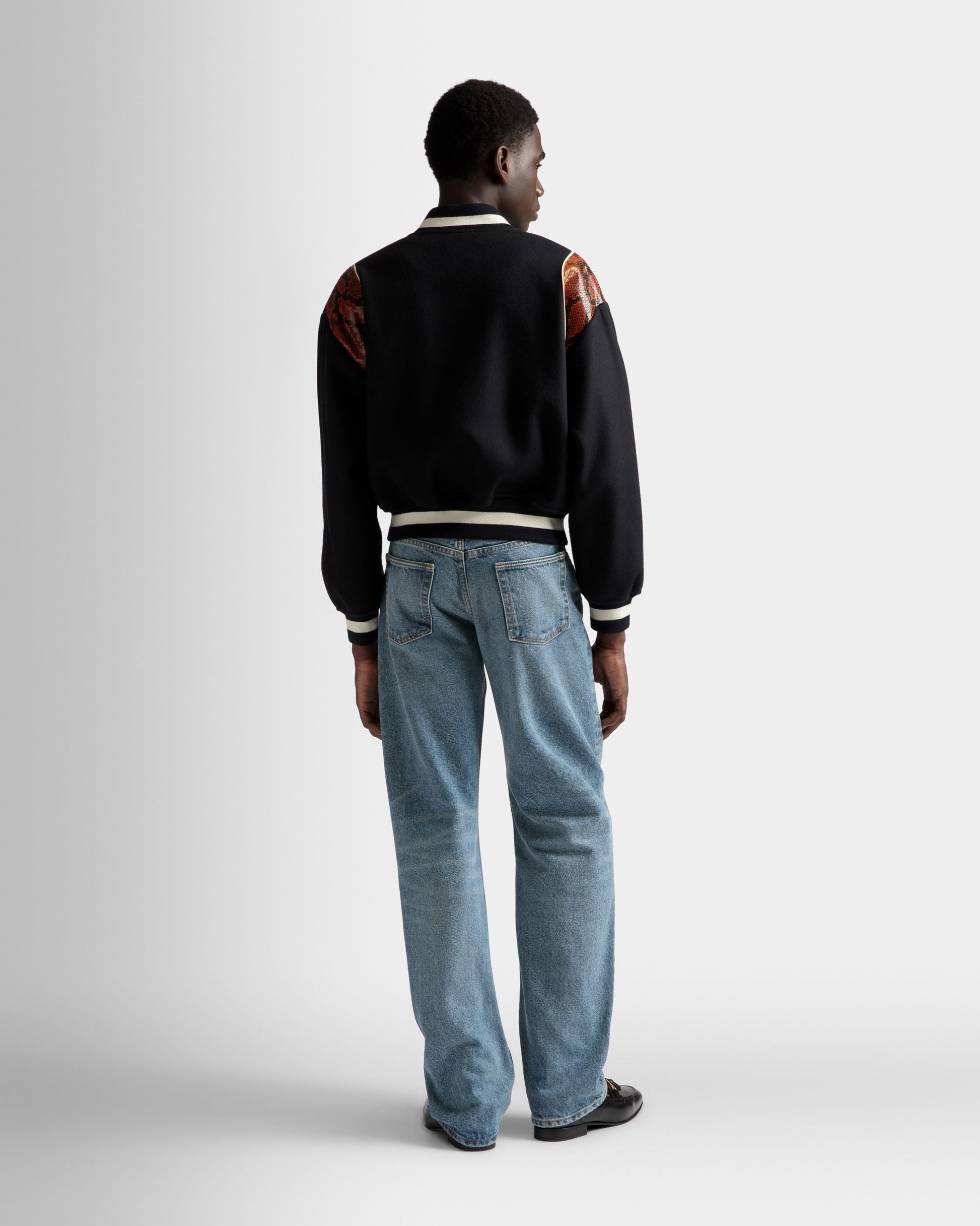 Letterman Jacket | Men's Outerwear | Navy Wool Mix | Bally | On Model Back