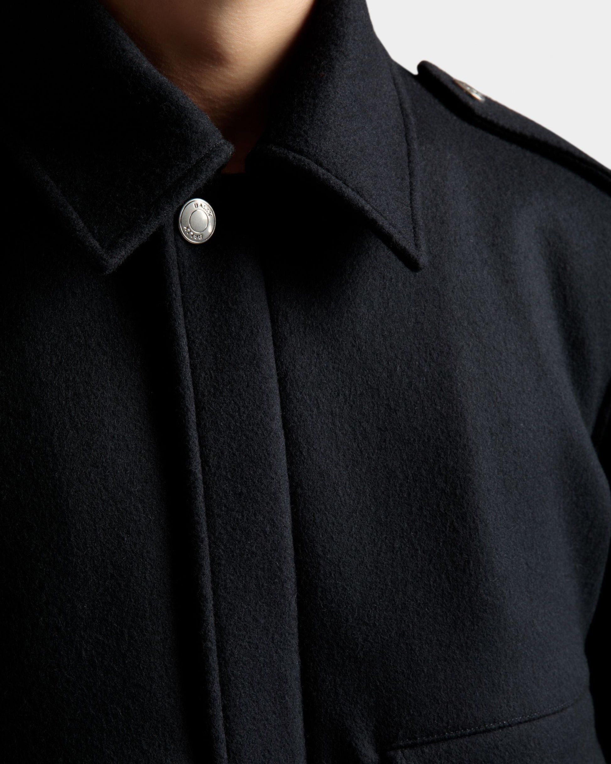 Bomber Jacket | Men's Outerwear | Navy Wool Mix | Bally | On Model Detail