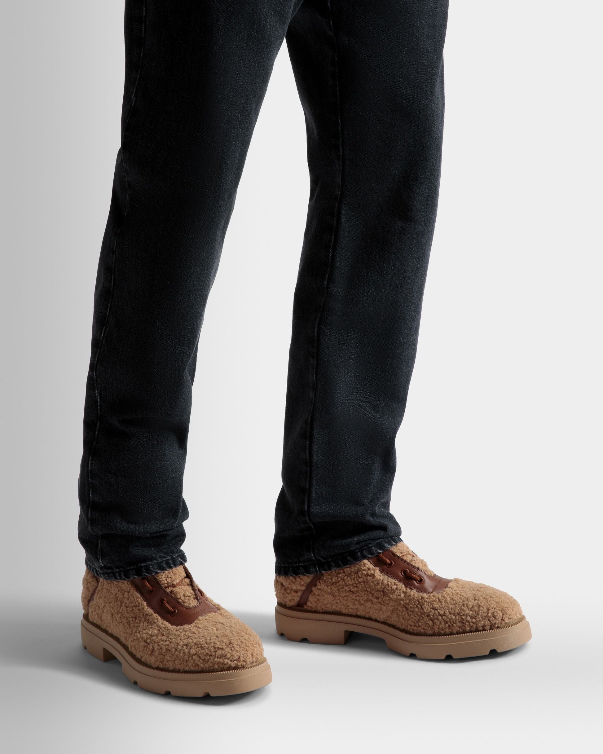 Zendi | Men's Boots | Brown Fabric And Leather | Bally | On Model Close Up