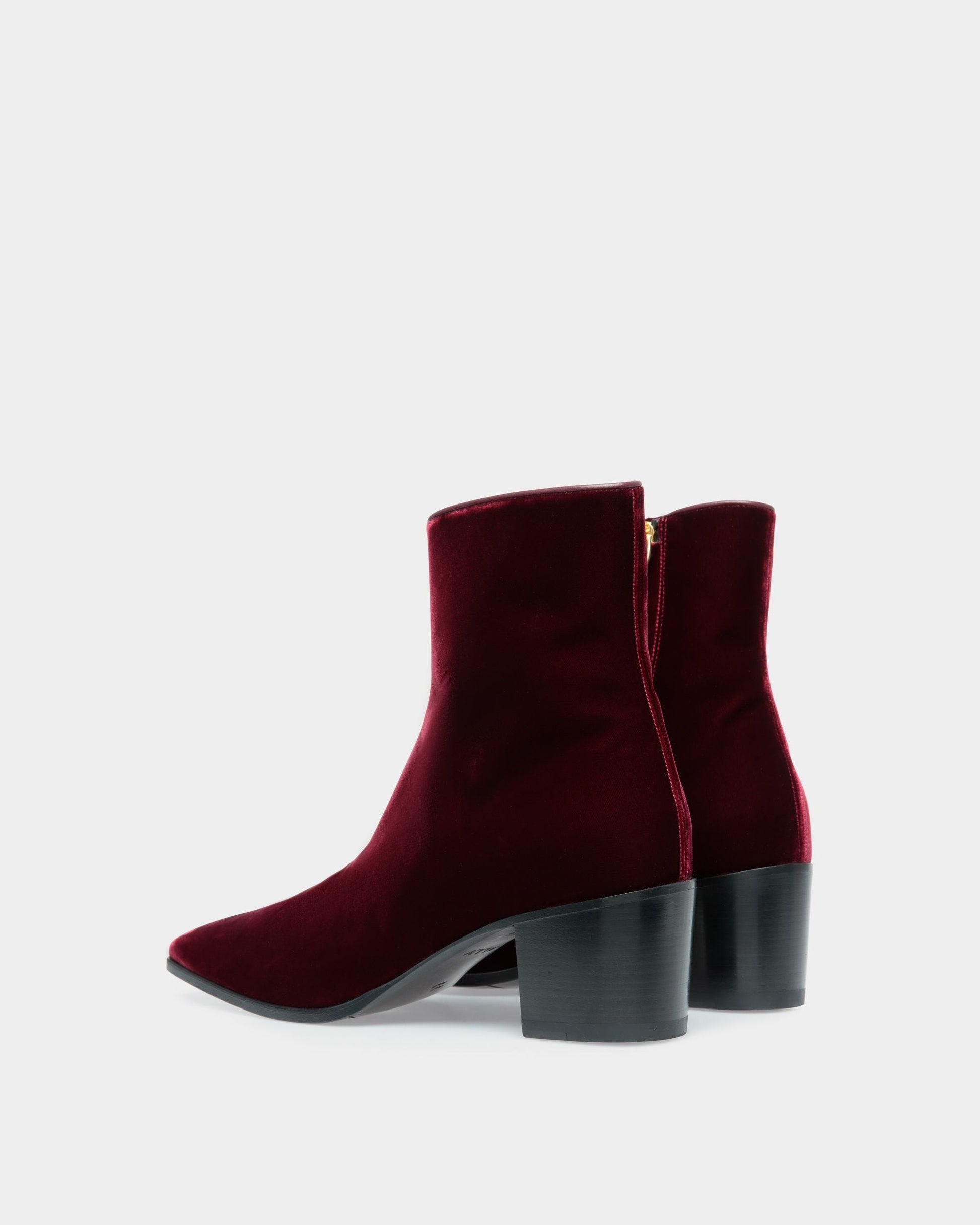 Velez | Men's Boots | Burgundy Velvet | Bally | Still Life 3/4 Back