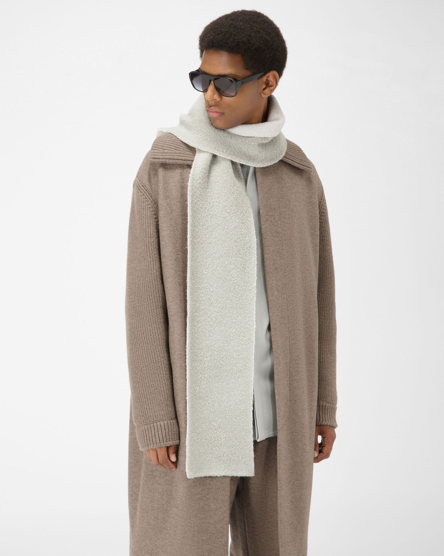 Wool Mix Scarf In Light Blue & Bone