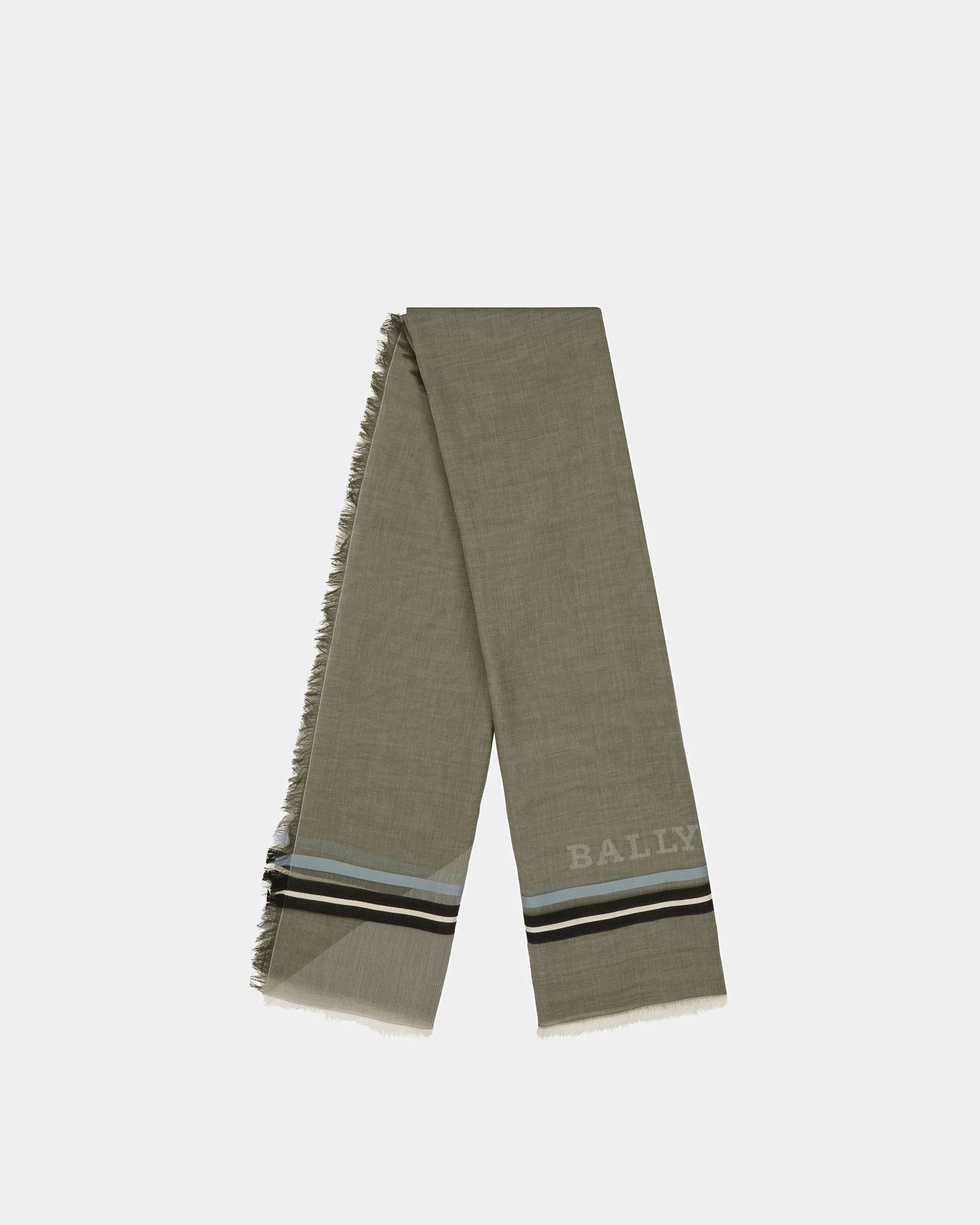 Cotton Stripe Scarf In Sage