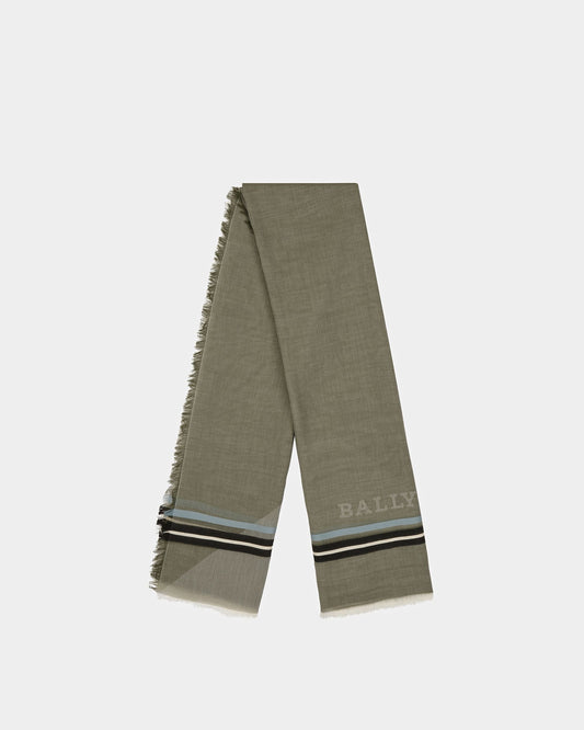 Cotton Stripe Scarf In Sage