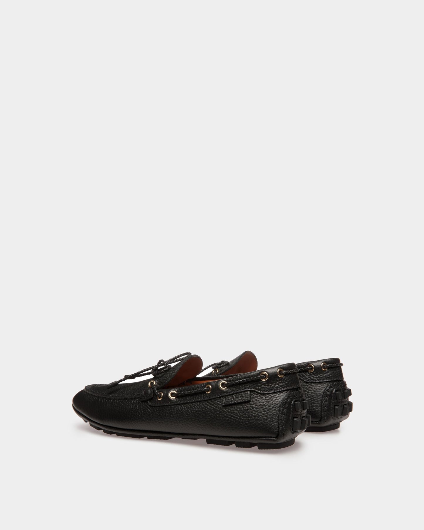 Kyan | Men's Drivers | Black Leather | Bally | Still Life 3/4 Back