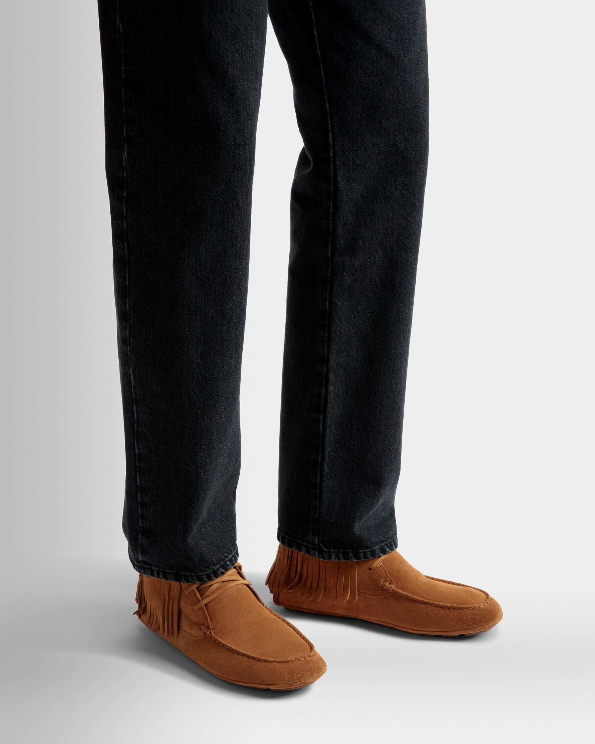 Kaory | Men's Drivers | Desert Leather | Bally | On Model Close Up