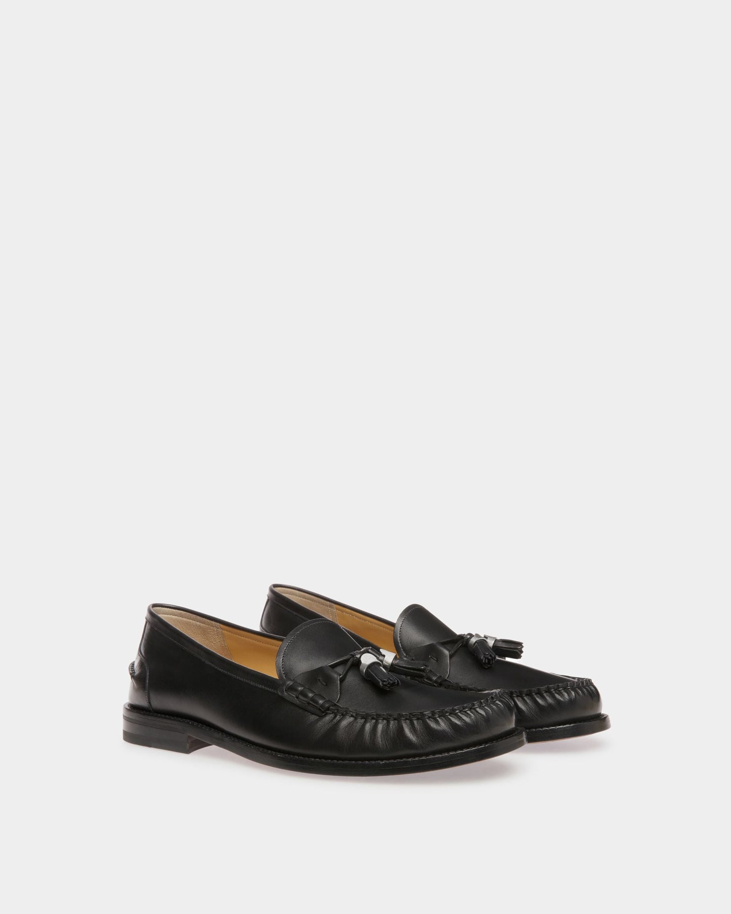 Ribald | Men's Mocassins | Black Leather | Bally | Still Life 3/4 Front