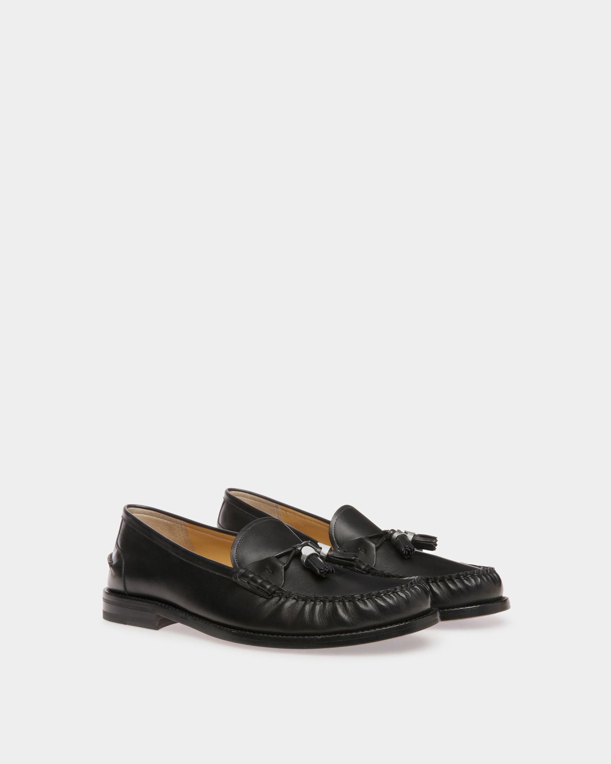 Ribald | Men's Mocassins | Black Leather | Bally | Still Life 3/4 Front