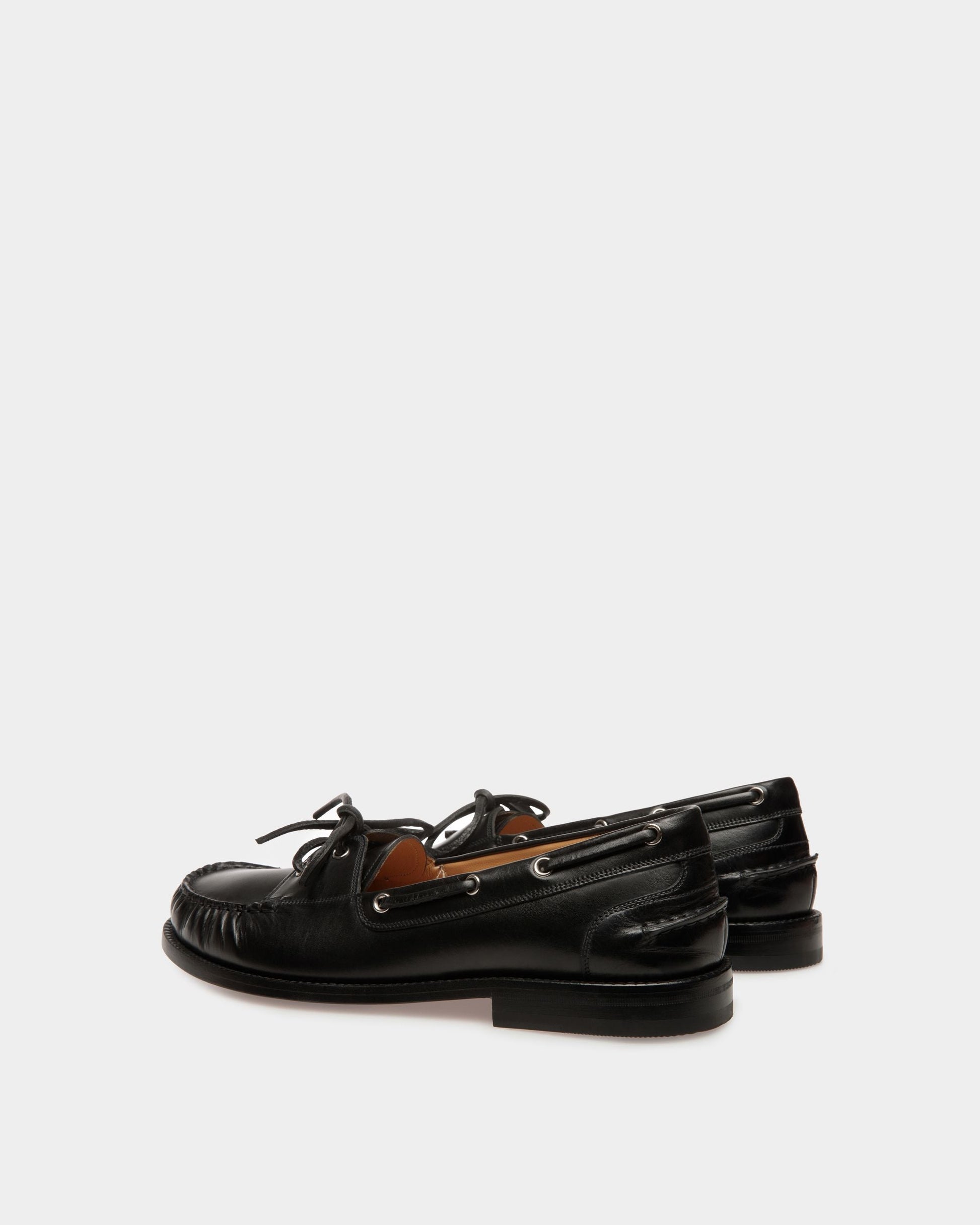 Rimion | Men's Mocassins | Black Leather | Bally | Still Life 3/4 Back