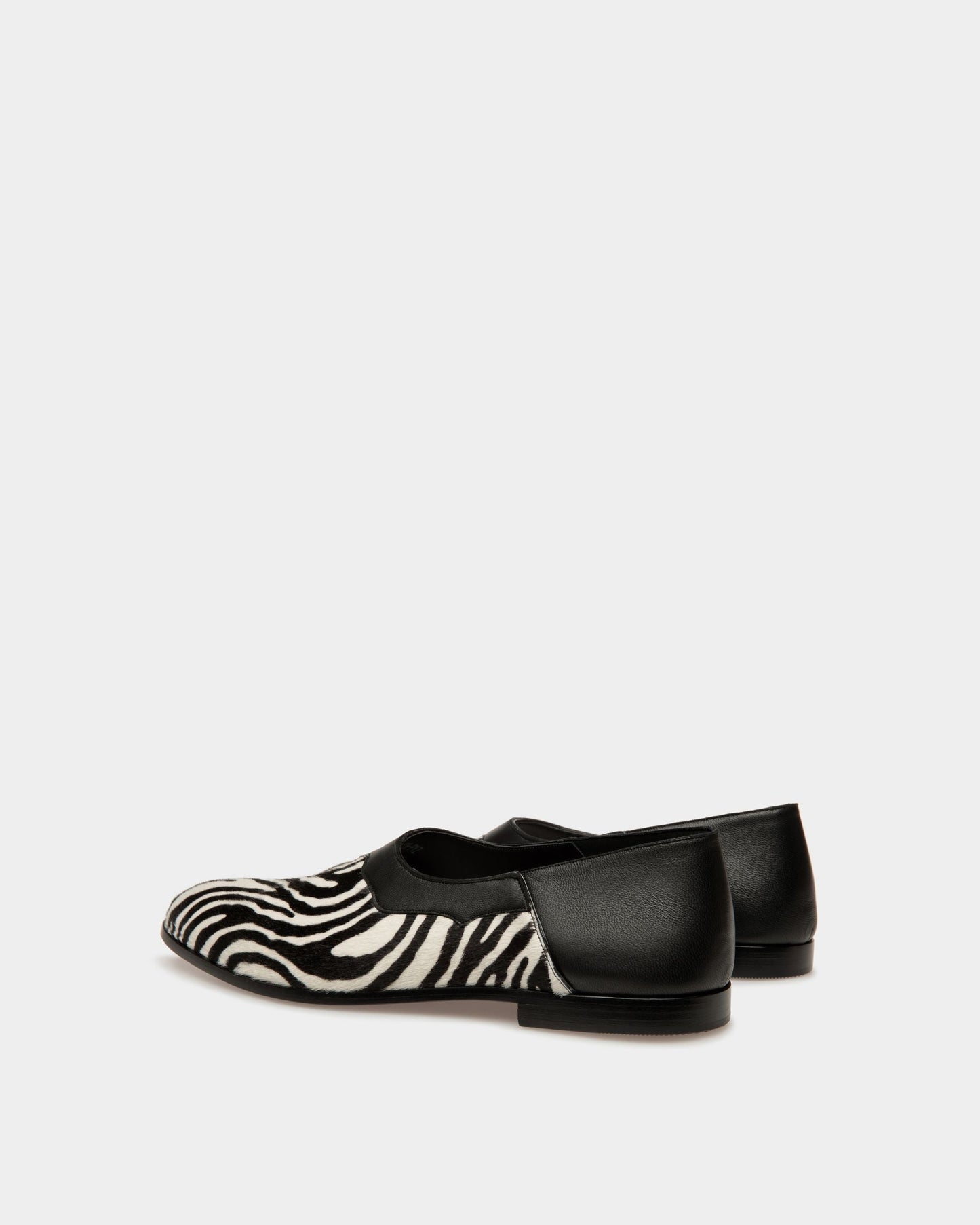 Vegas Flat Loafers In Leather and Black and White Haircalf