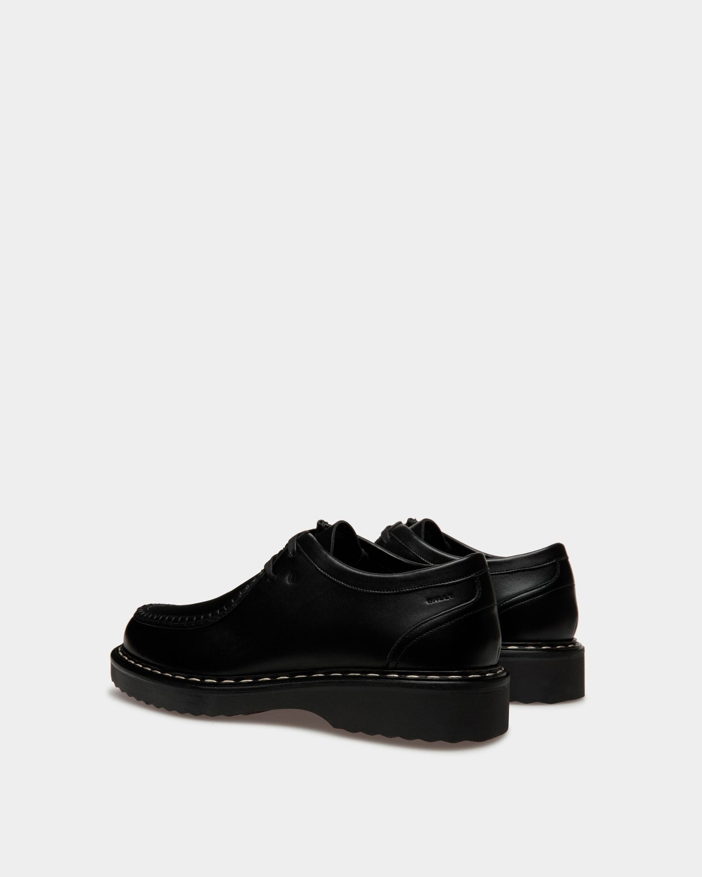 Neasden Derby Shoes | Men's Shoes | Black Leather | Bally | Still Life 3/4 Back