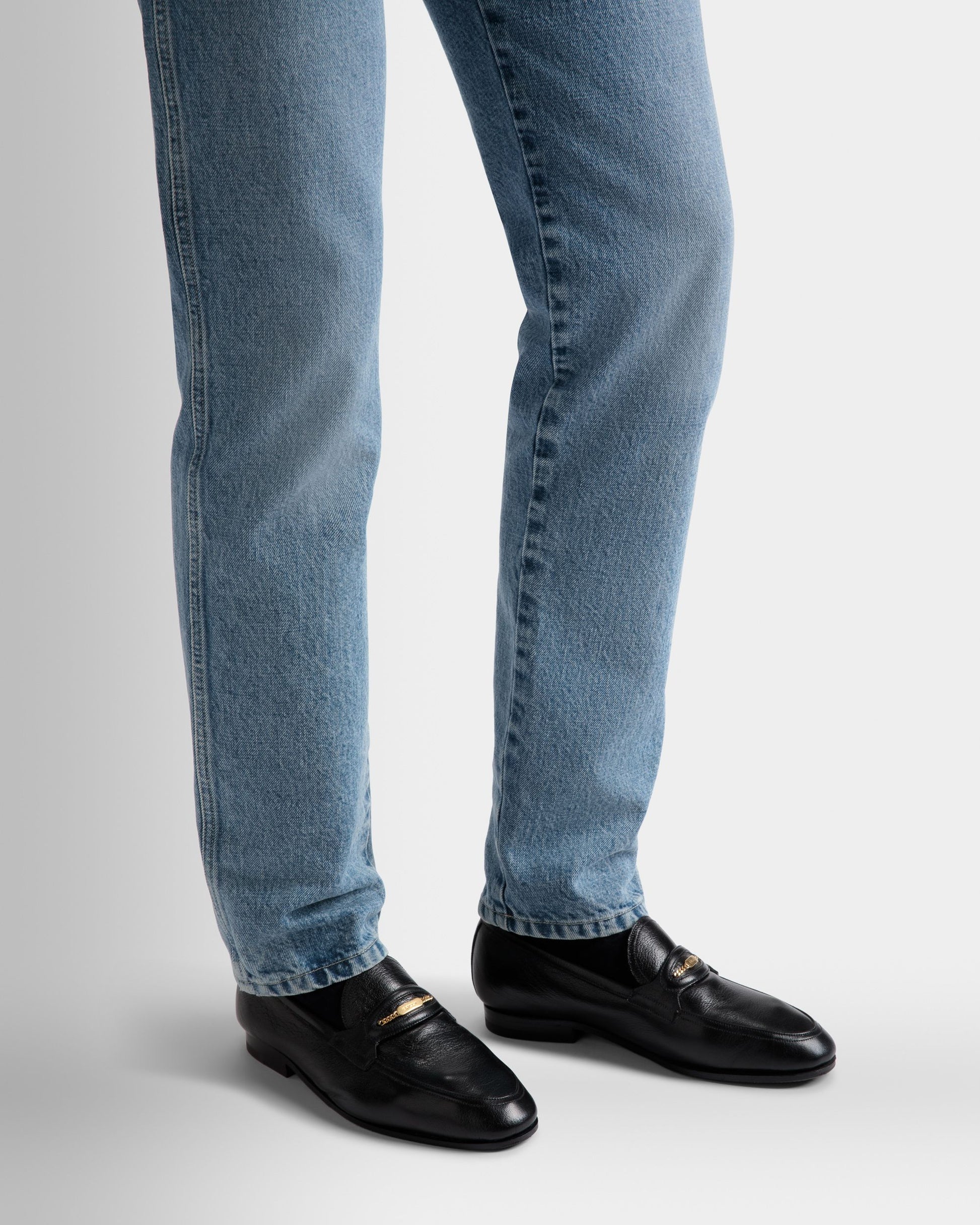 Pesek | Men's Loafers | Black Leather | Bally | On Model Close Up