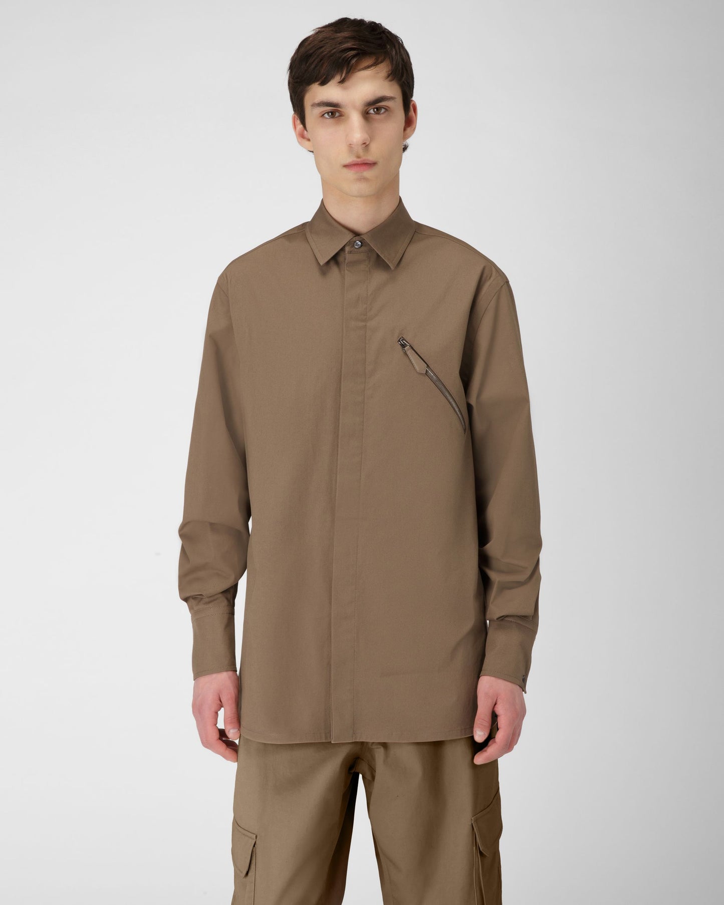 Stretch Cotton Shirt In Taupe