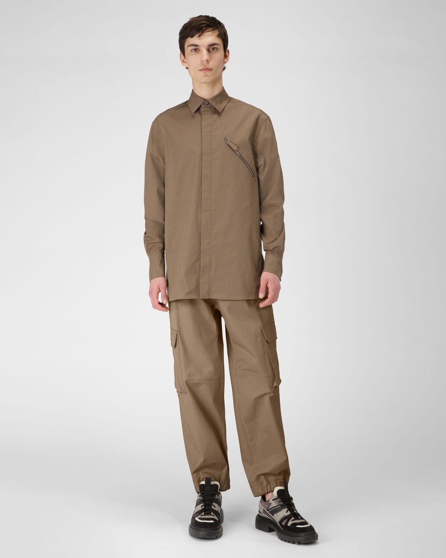 Stretch Cotton Shirt In Taupe