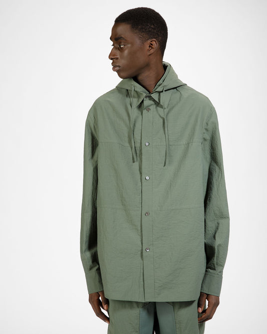 Cotton And Nylon Hooded Shirt Jacket In Sage