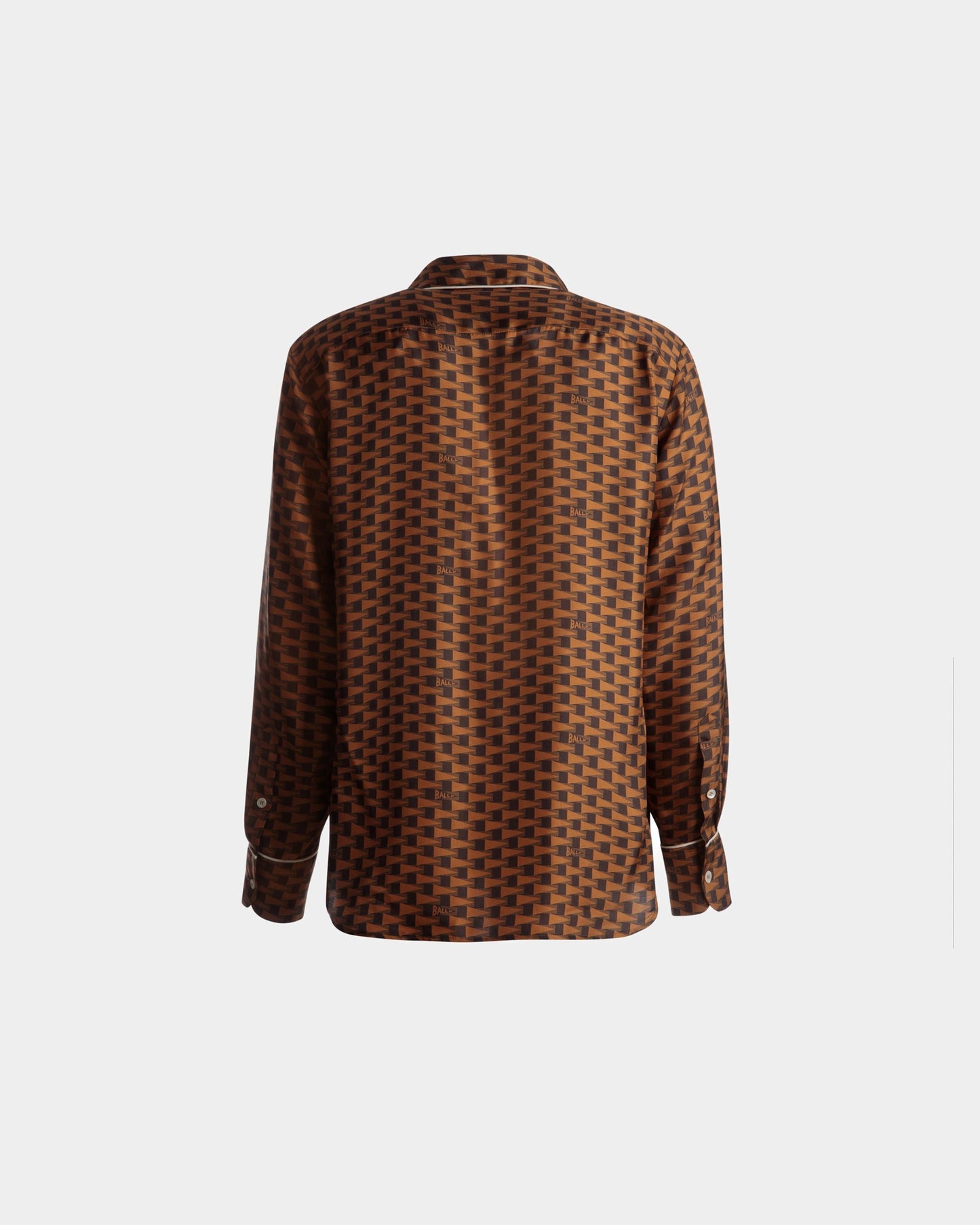 Pennant Print Shirt In Brown Silk