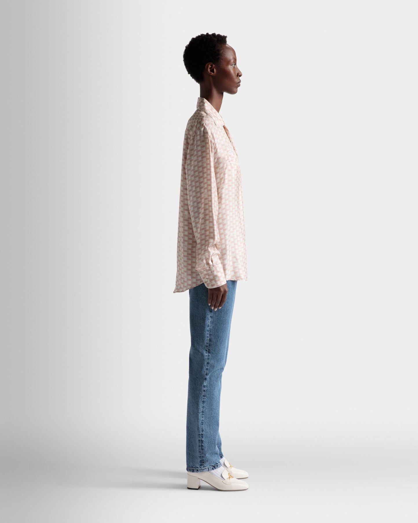 Pennant Print Shirt | Men's Shirt | Dusty Petal Silk | Bally | On Model 3/4 Front