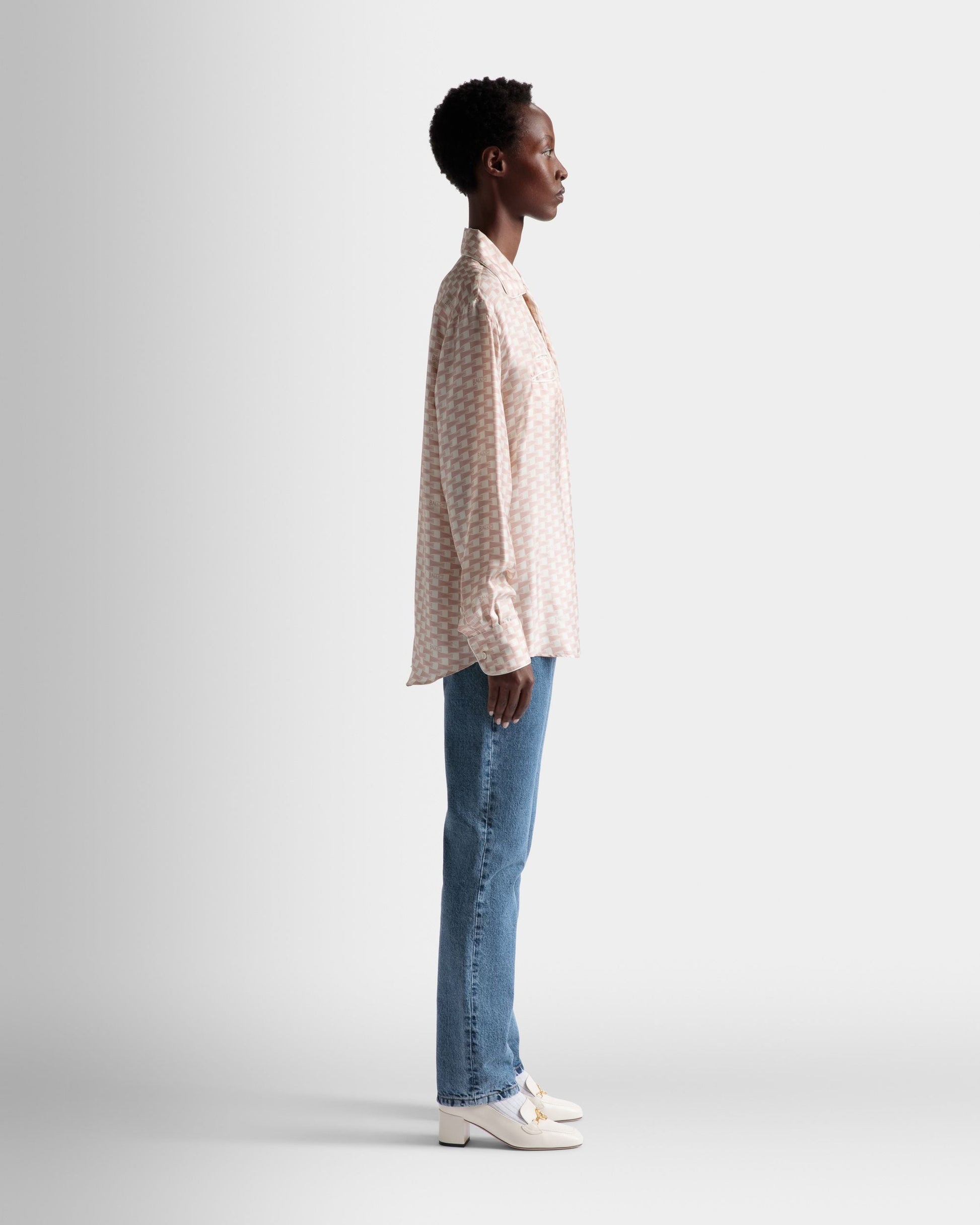 Pennant Print Shirt | Men's Shirt | Dusty Petal Silk | Bally | On Model 3/4 Front