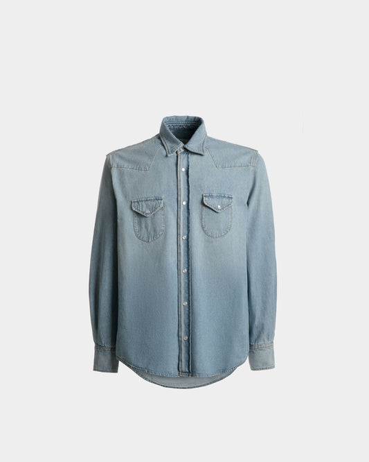 Denim Western Shirt In Light Blue Chambray Cotton