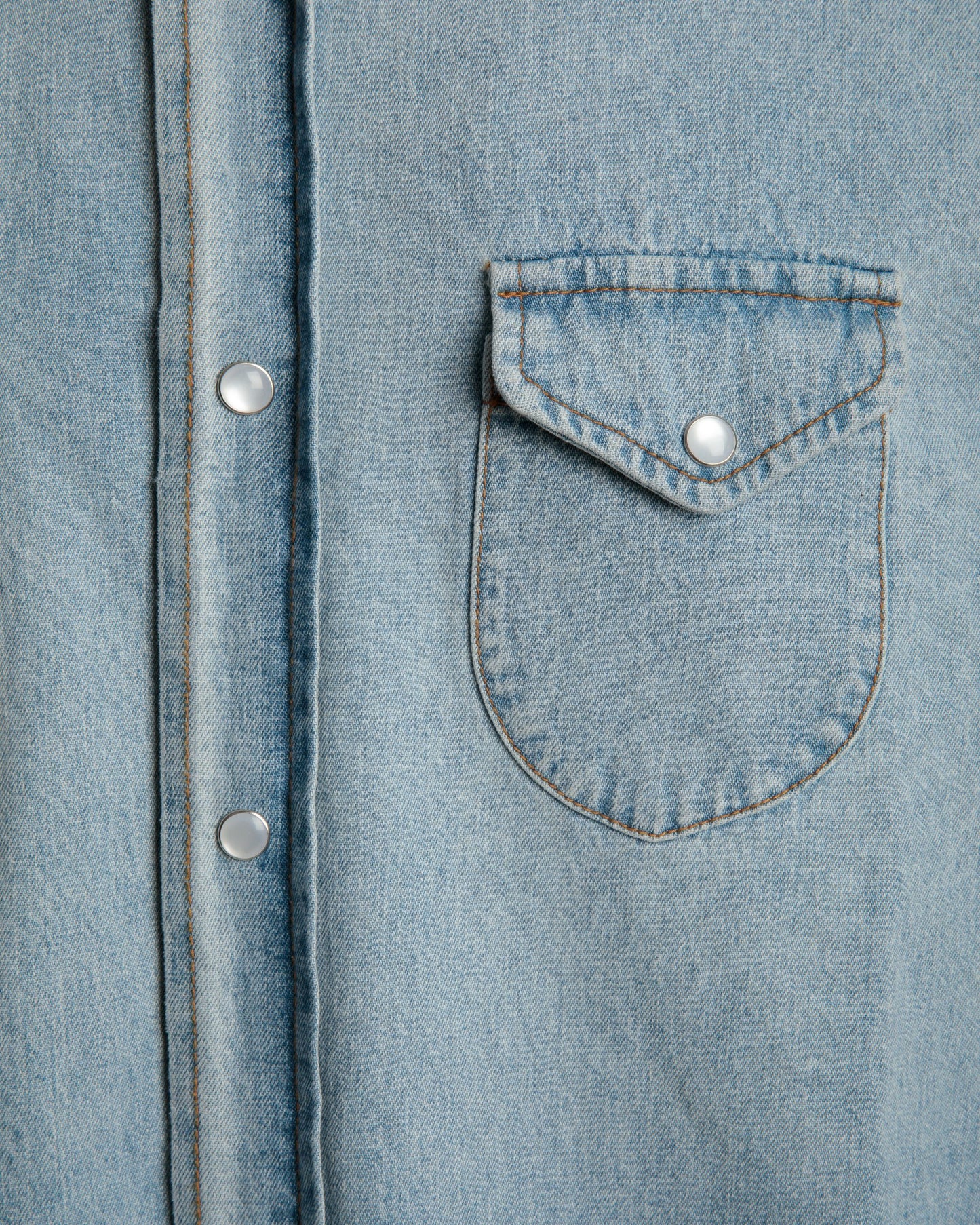 Denim Western Shirt In Light Blue Chambray Cotton