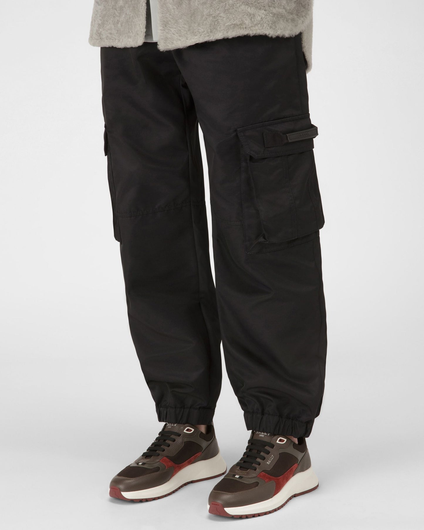 Dave Leather And Fabric Sneakers In Ebony Brown And Army Green