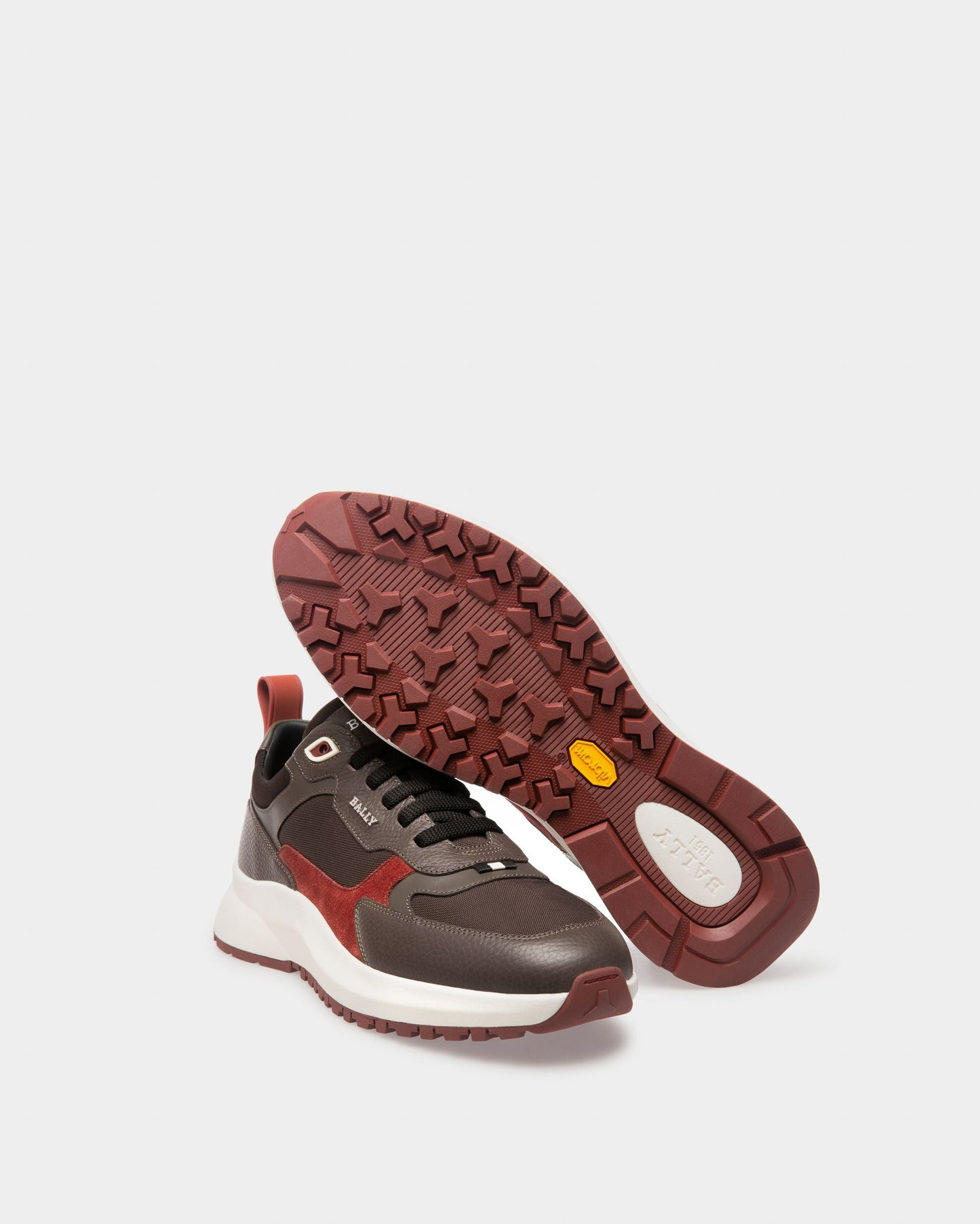 Dave Leather And Fabric Sneakers In Ebony Brown And Army Green
