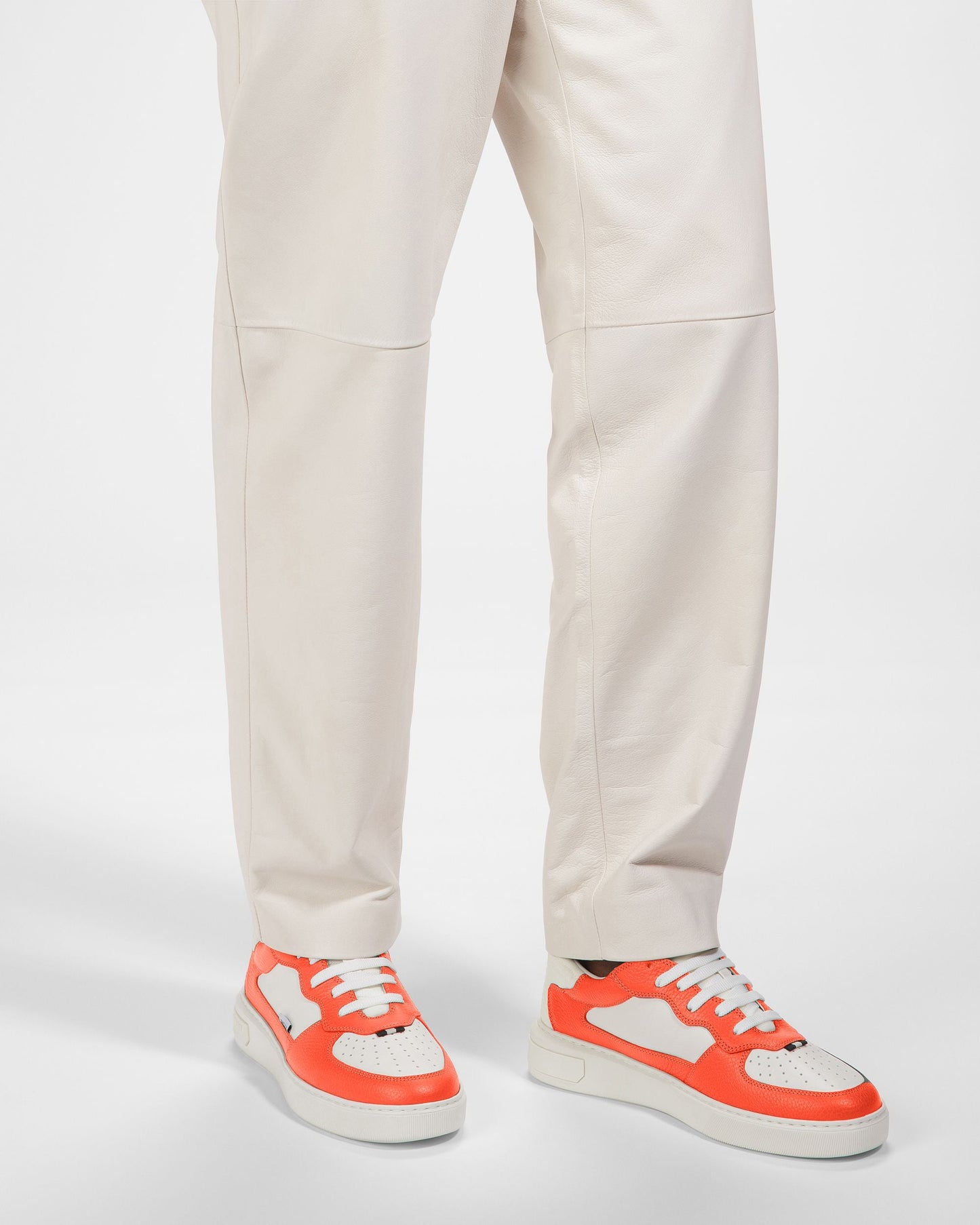 Mark Leather Sneakers In Orange And White